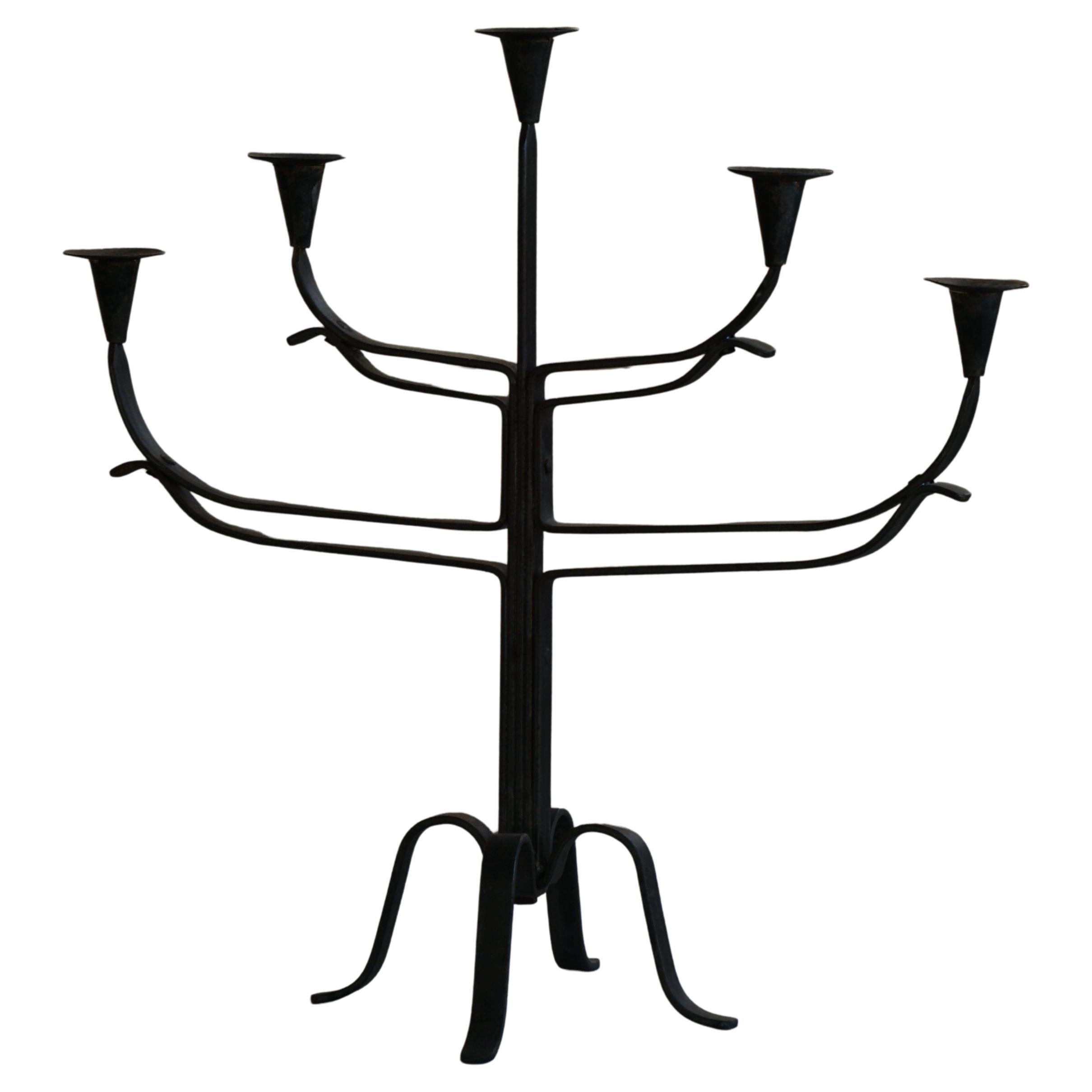 Mid-20th Century, Scandinavian Brutalist Wrought Iron
Metal Candle Holder