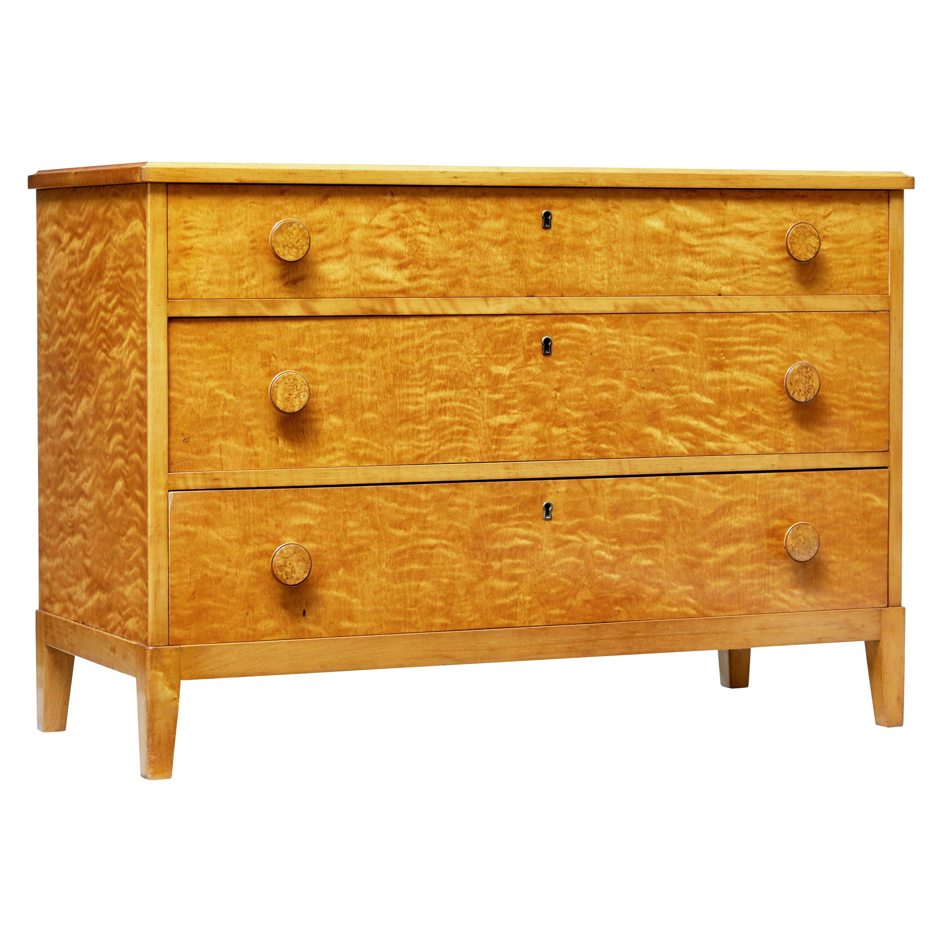 Mid20th Century Scandinavian Burr Birch Chest of Drawers at 1stDibs