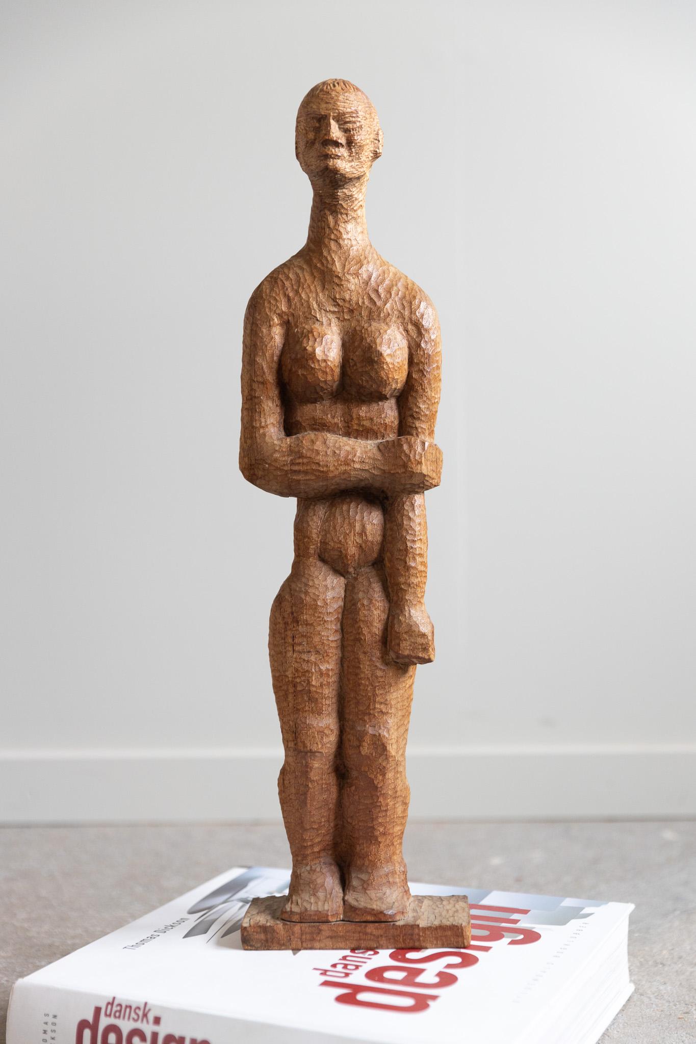 Hardwood Mid-20th Century Scandinavian Decorative Folk Art Carving of a Human For Sale