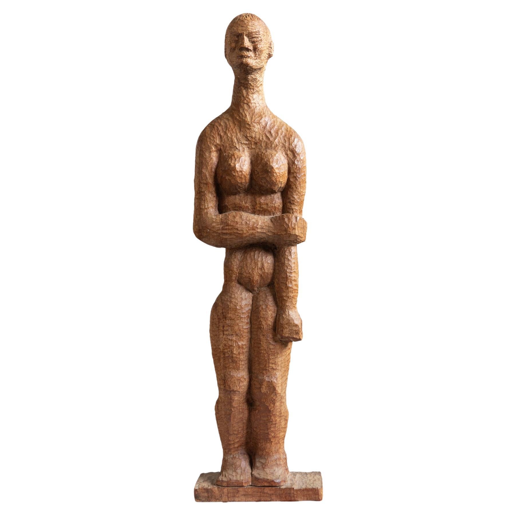 Mid-20th Century Scandinavian Decorative Folk Art Carving of a Human For Sale
