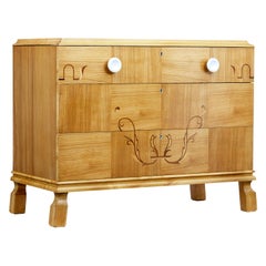 Mid-20th Century Scandinavian Elm Inlaid Chest of Drawers