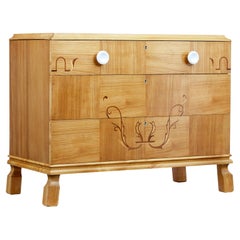 Mid-20th Century Scandinavian Elm Inlaid Chest of Drawers