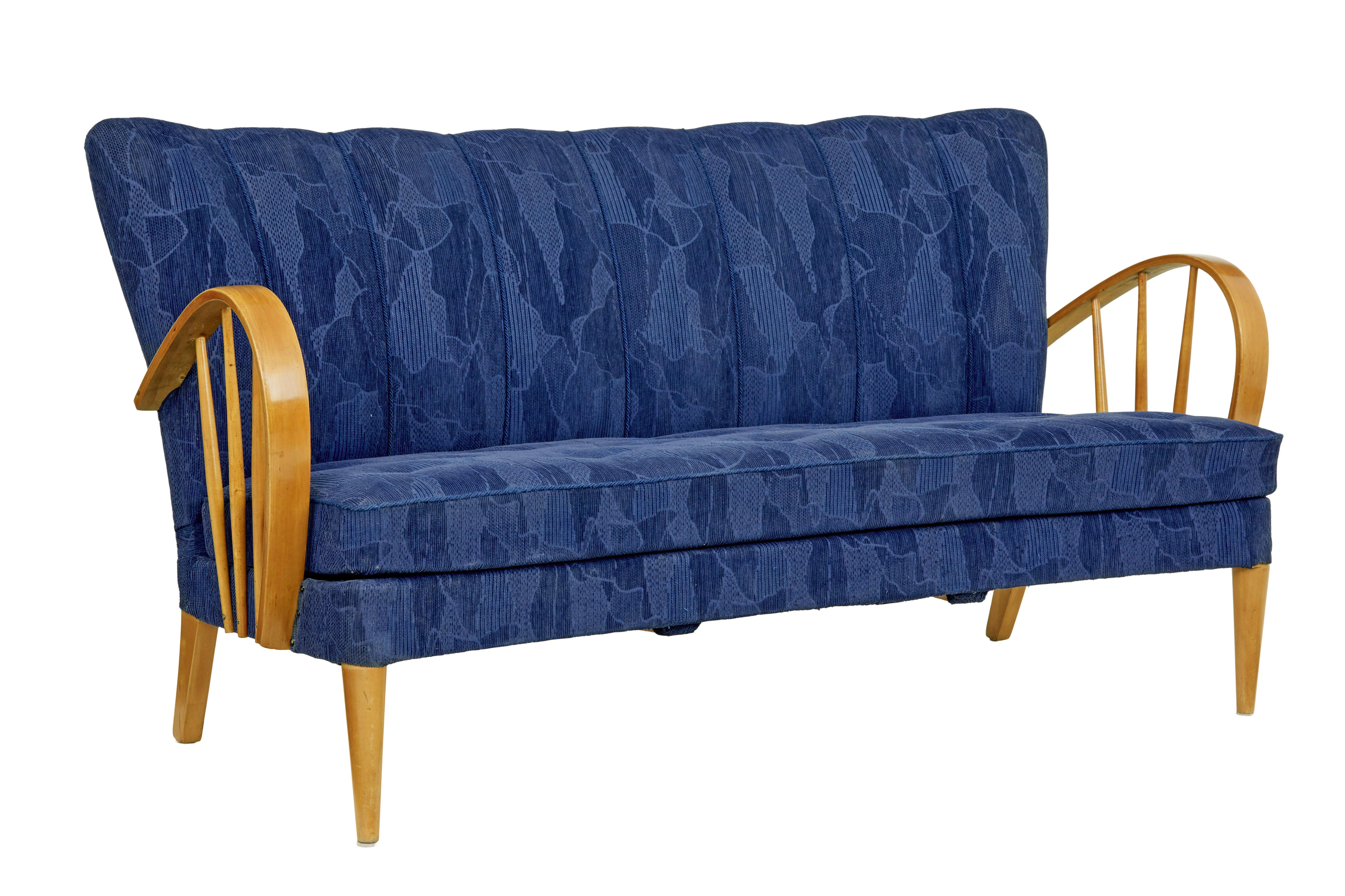 Fabric Mid 20th century Scandinavian elm show frame sofa For Sale