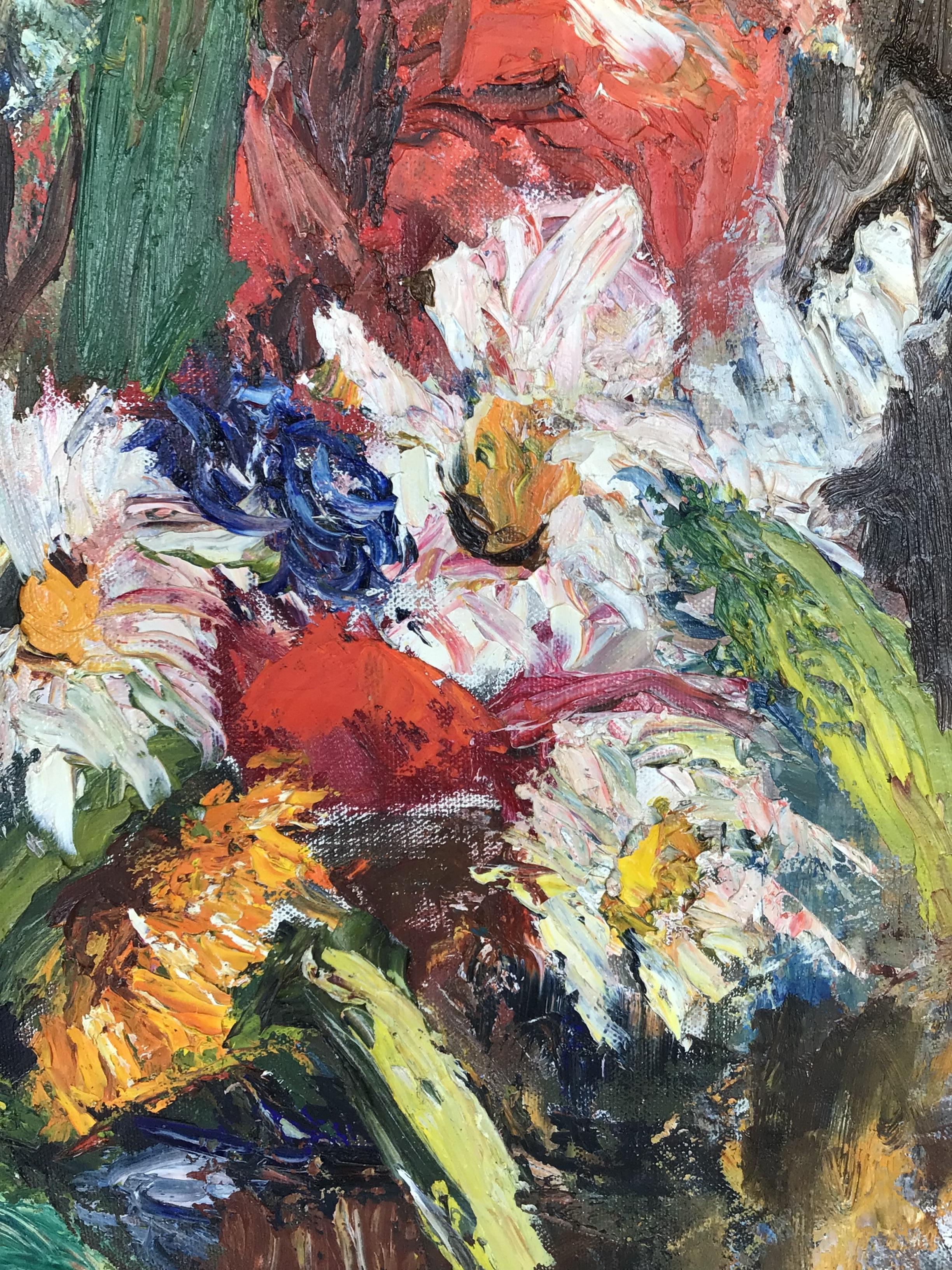 Metà XX secolo Olio su pannello incorniciato della metà del XX secolo, raffigurante un vaso di fiori in vendita