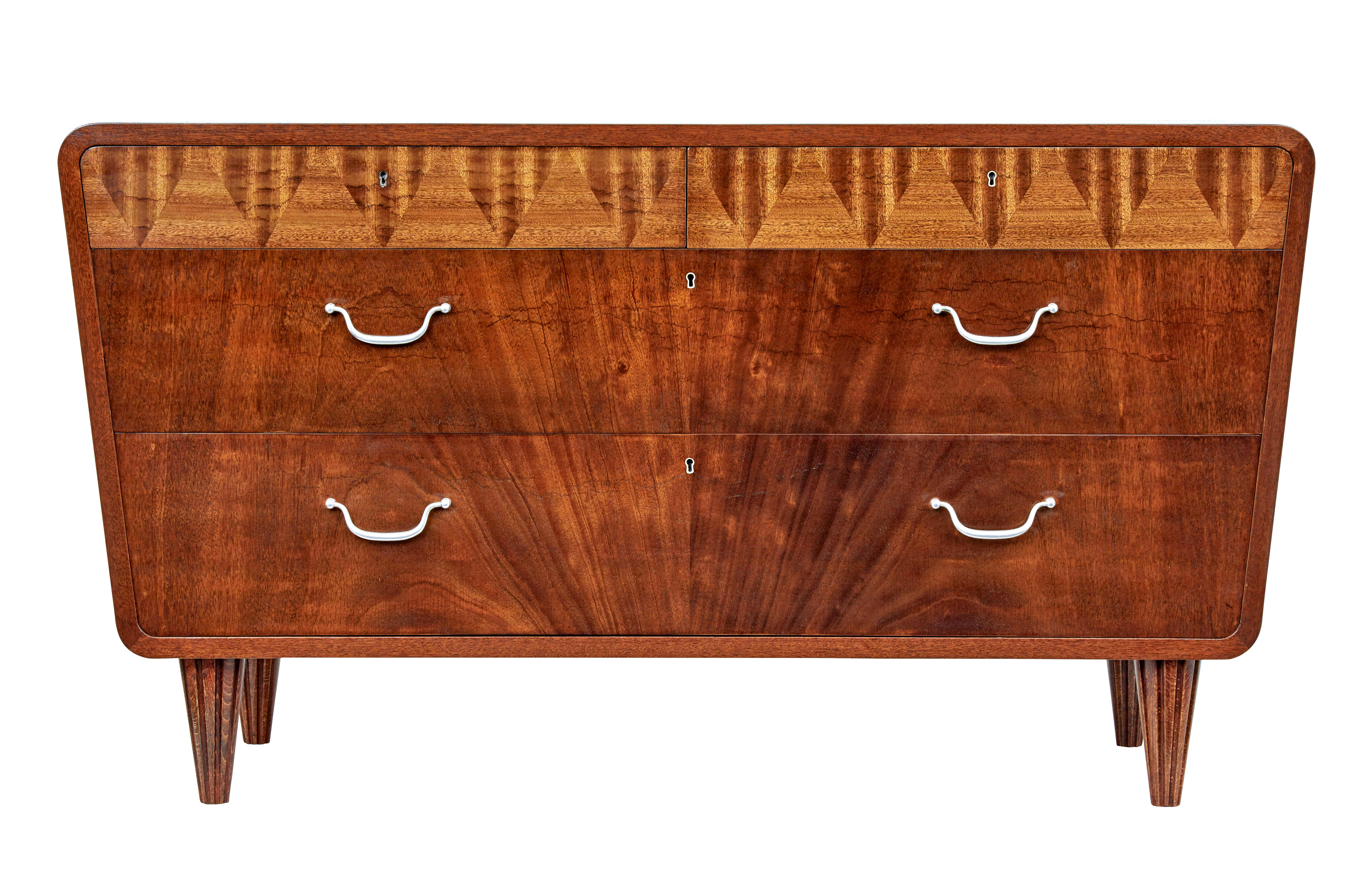 Birch Mid 20th century Scandinavian inlaid chest of drawers For Sale