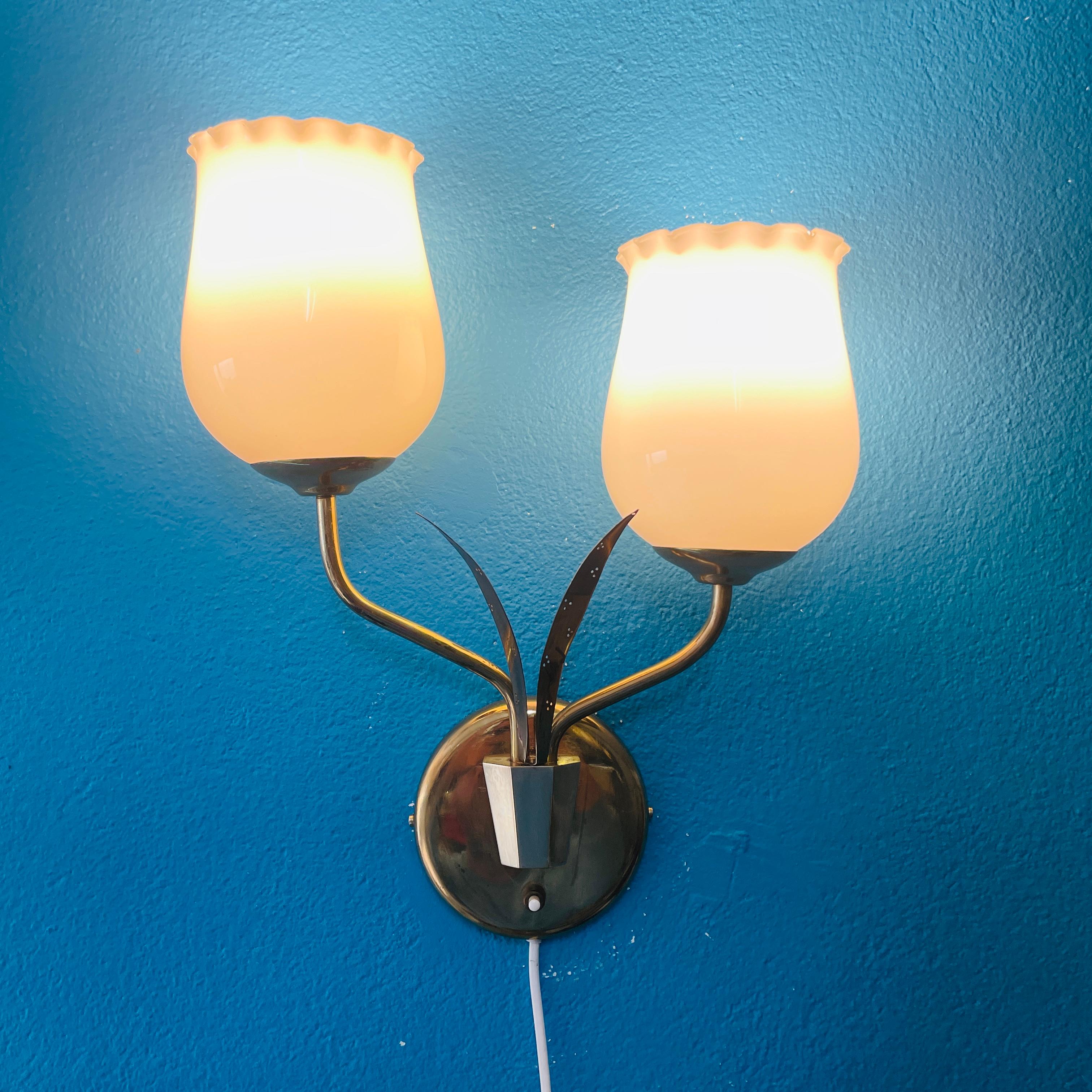 Mid-Century Modern Mid 20th Century Scandinavian Modern Brass Wall Lamp, Style Of Paavo Tynell For Sale