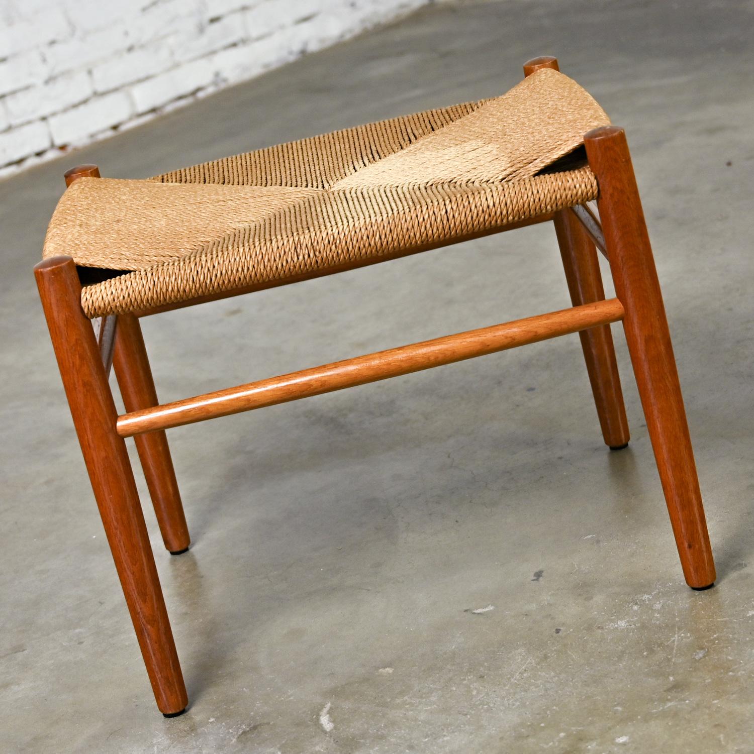 Mid-20th Century Scandinavian Modern Low Stool Teak with Natural Paper Cord Seat 4