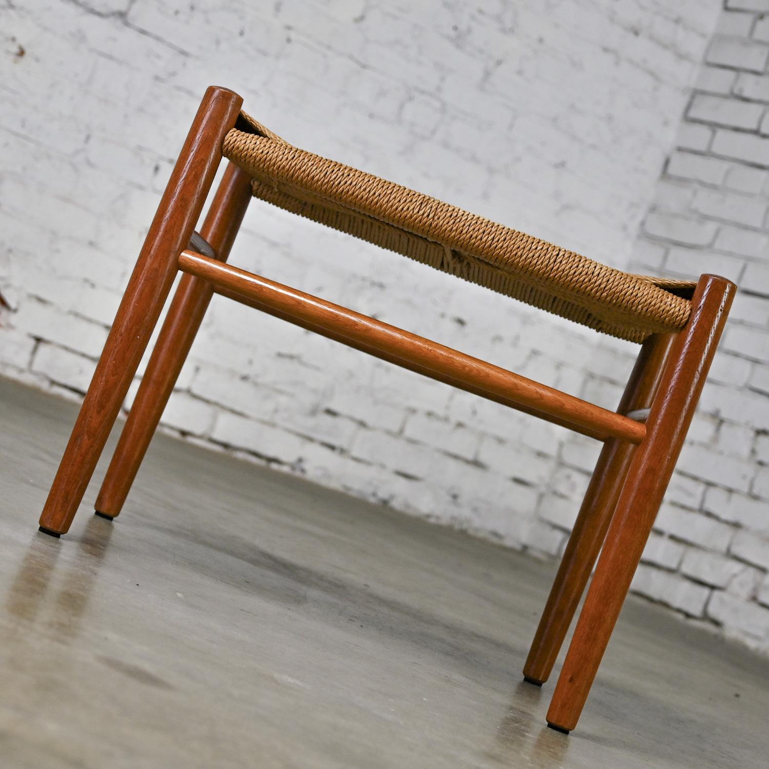 Mid-20th Century Scandinavian Modern Low Stool Teak with Natural Paper Cord Seat 5