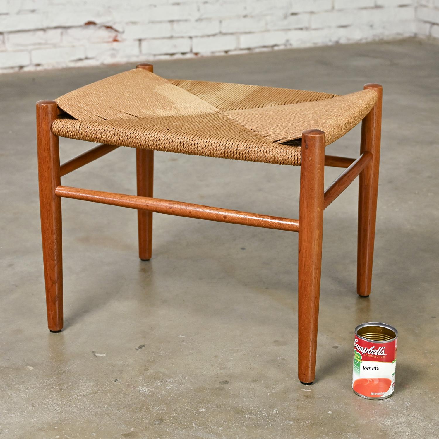 Mid-20th Century Scandinavian Modern Low Stool Teak with Natural Paper Cord Seat 6