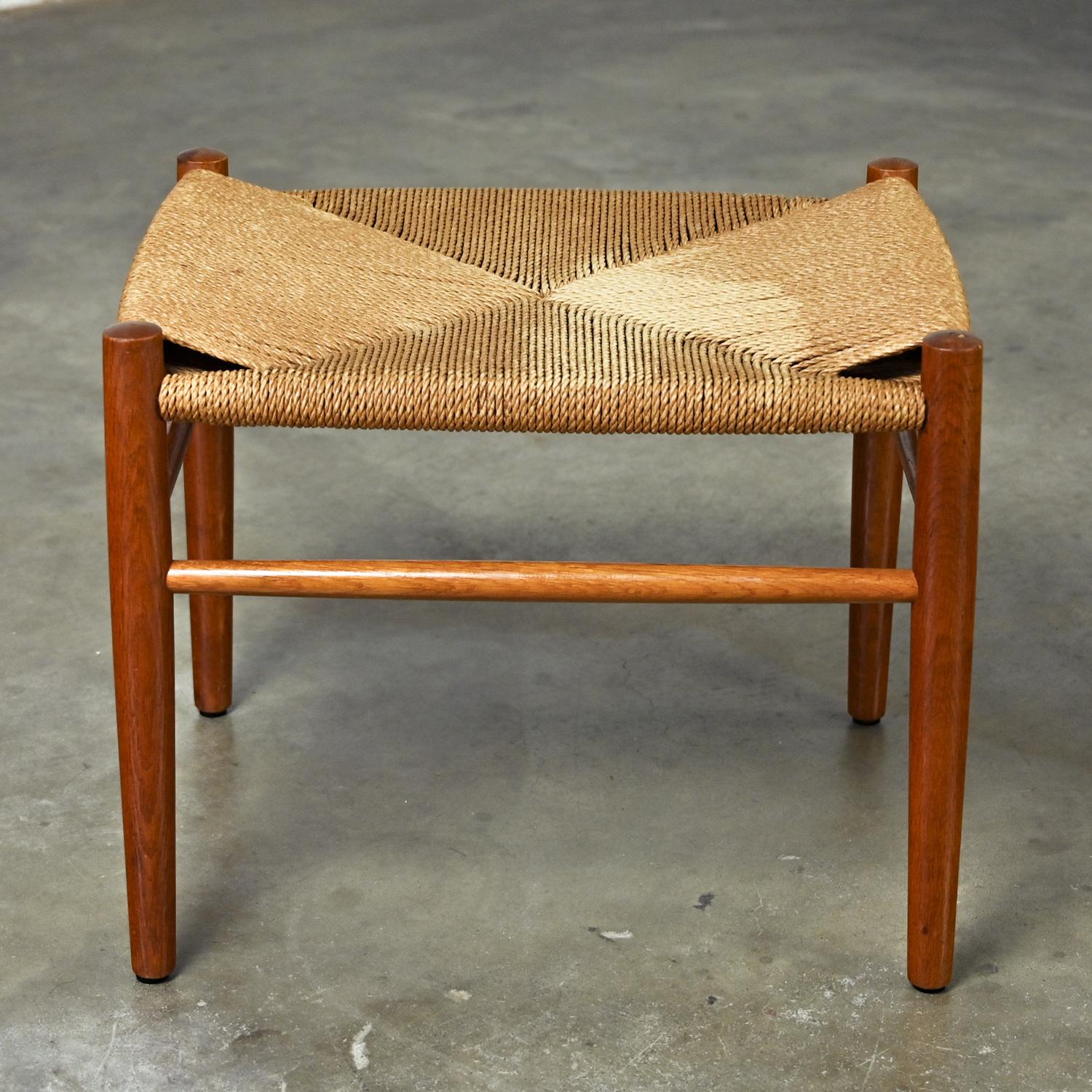 Mid-20th Century Scandinavian Modern Low Stool Teak with Natural Paper Cord Seat 14