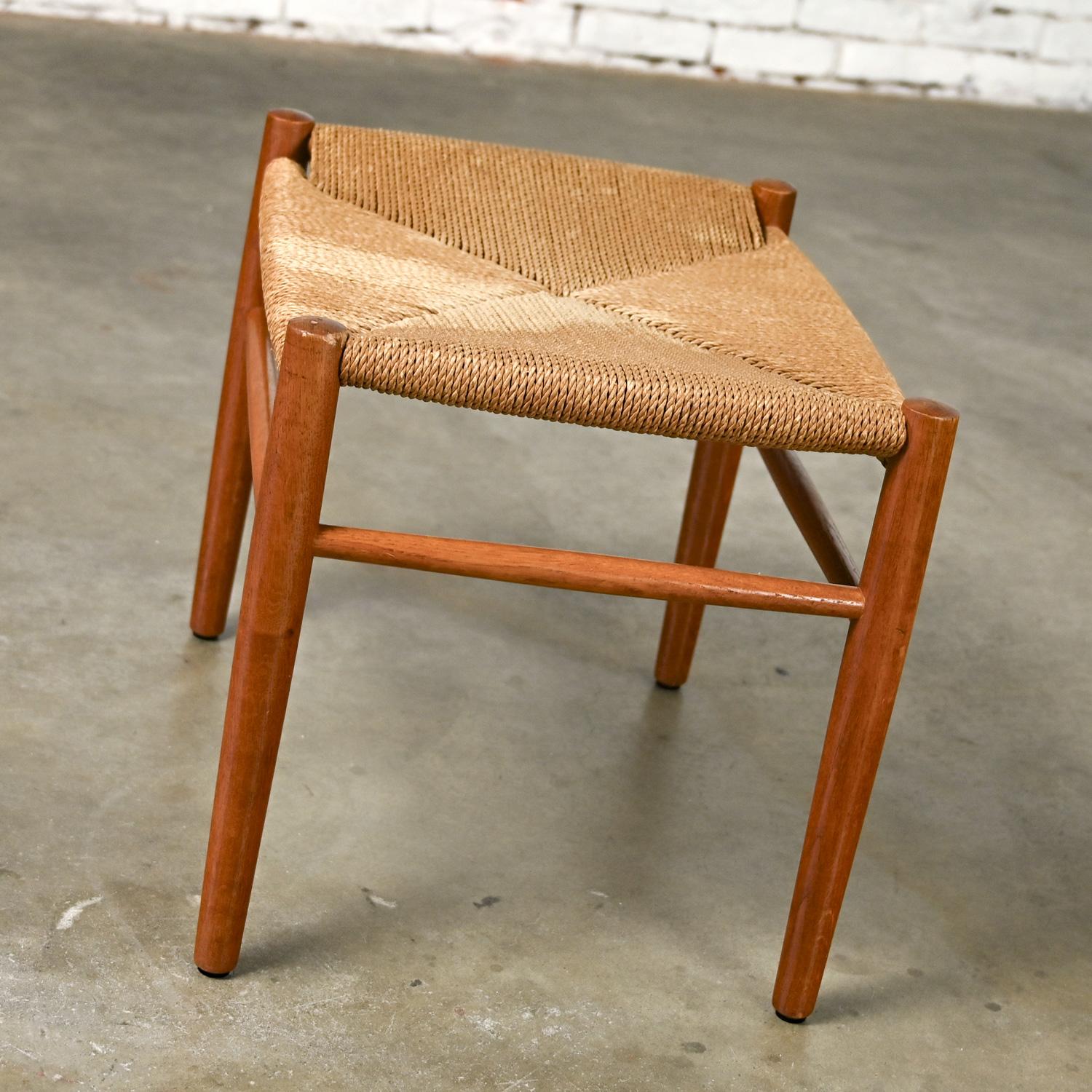 Mid-20th Century Scandinavian Modern Low Stool Teak with Natural Paper Cord Seat In Good Condition In Topeka, KS