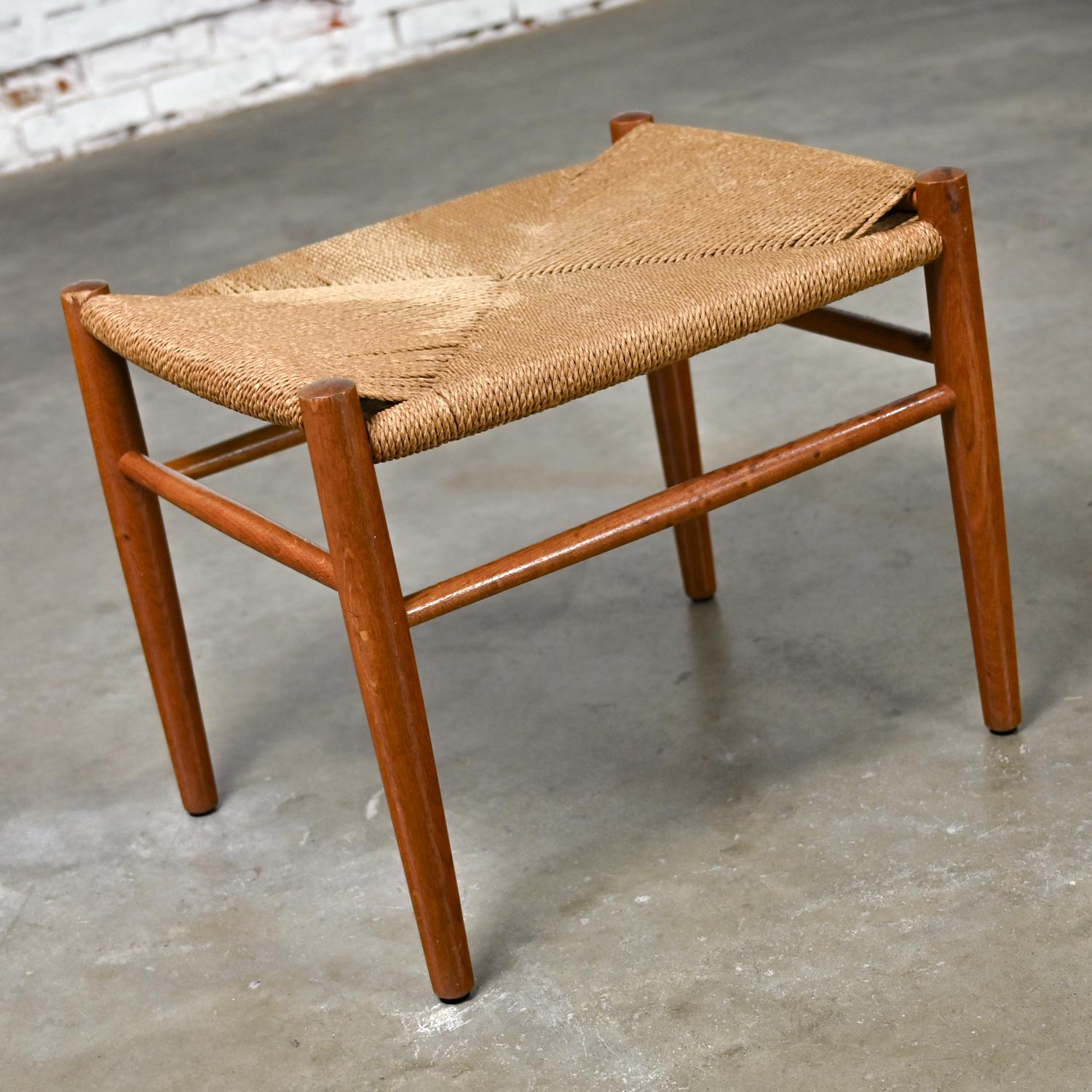 Mid-20th Century Scandinavian Modern Low Stool Teak with Natural Paper Cord Seat 1