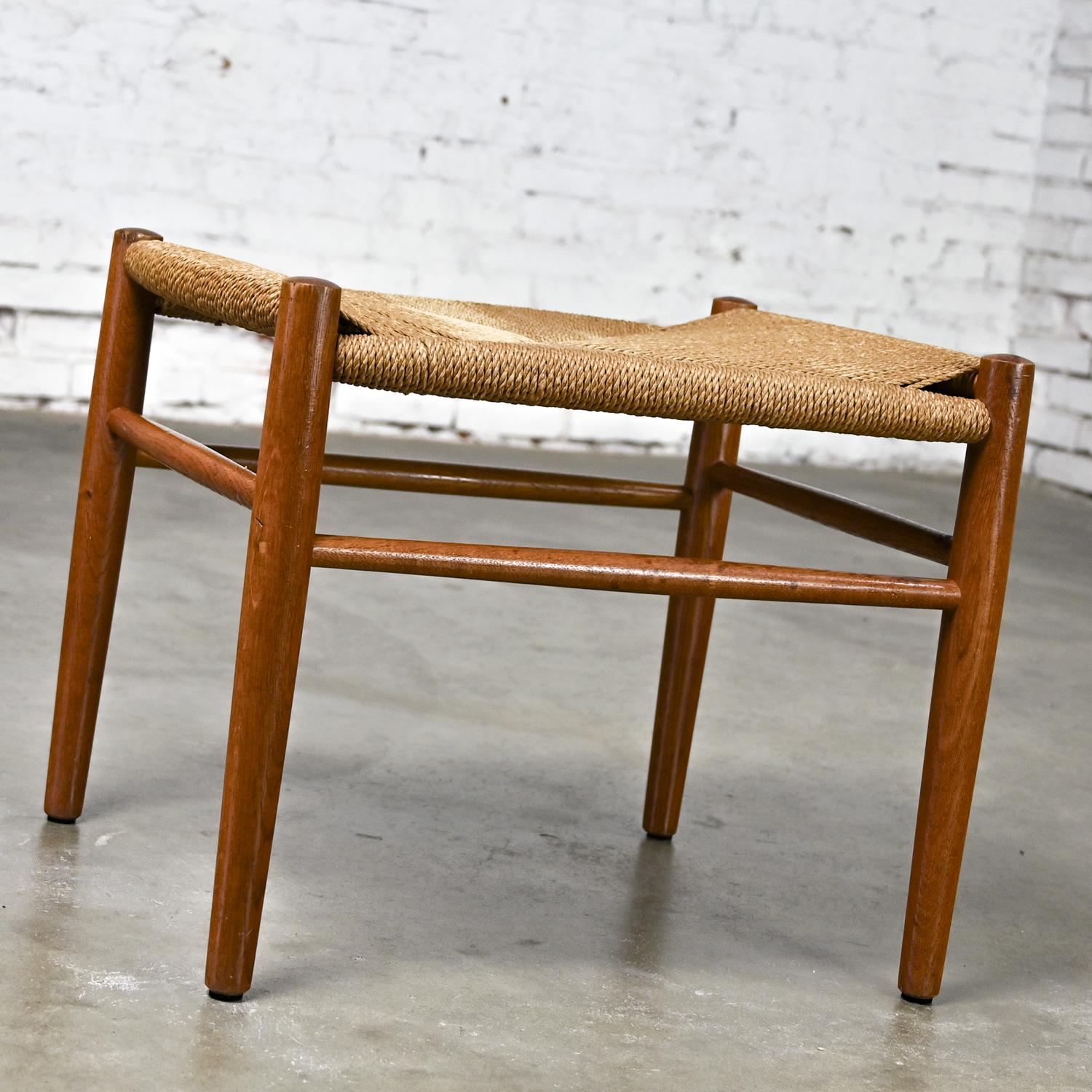 Mid-20th Century Scandinavian Modern Low Stool Teak with Natural Paper Cord Seat 2