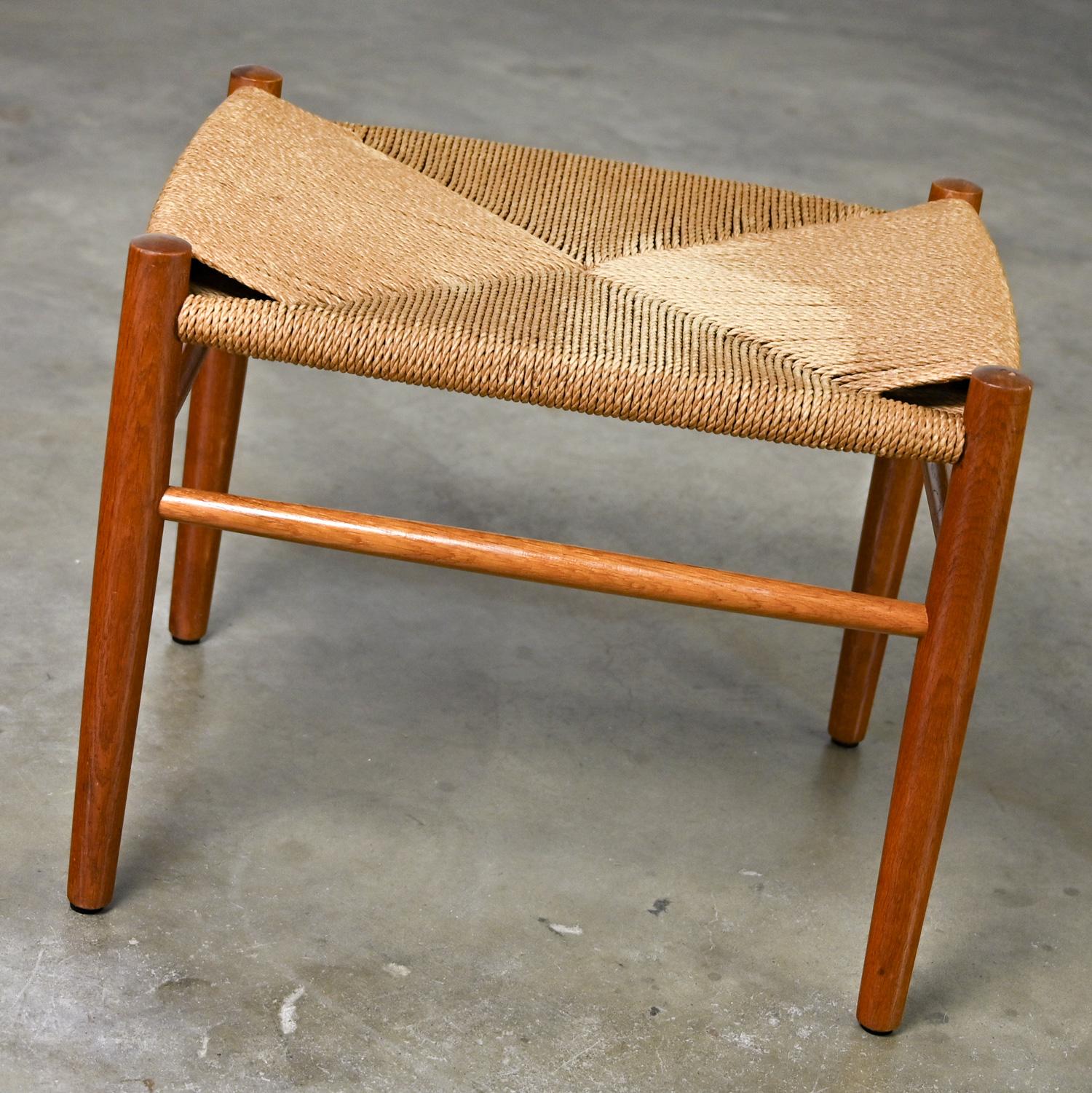 Mid-20th Century Scandinavian Modern Low Stool Teak with Natural Paper Cord Seat 3