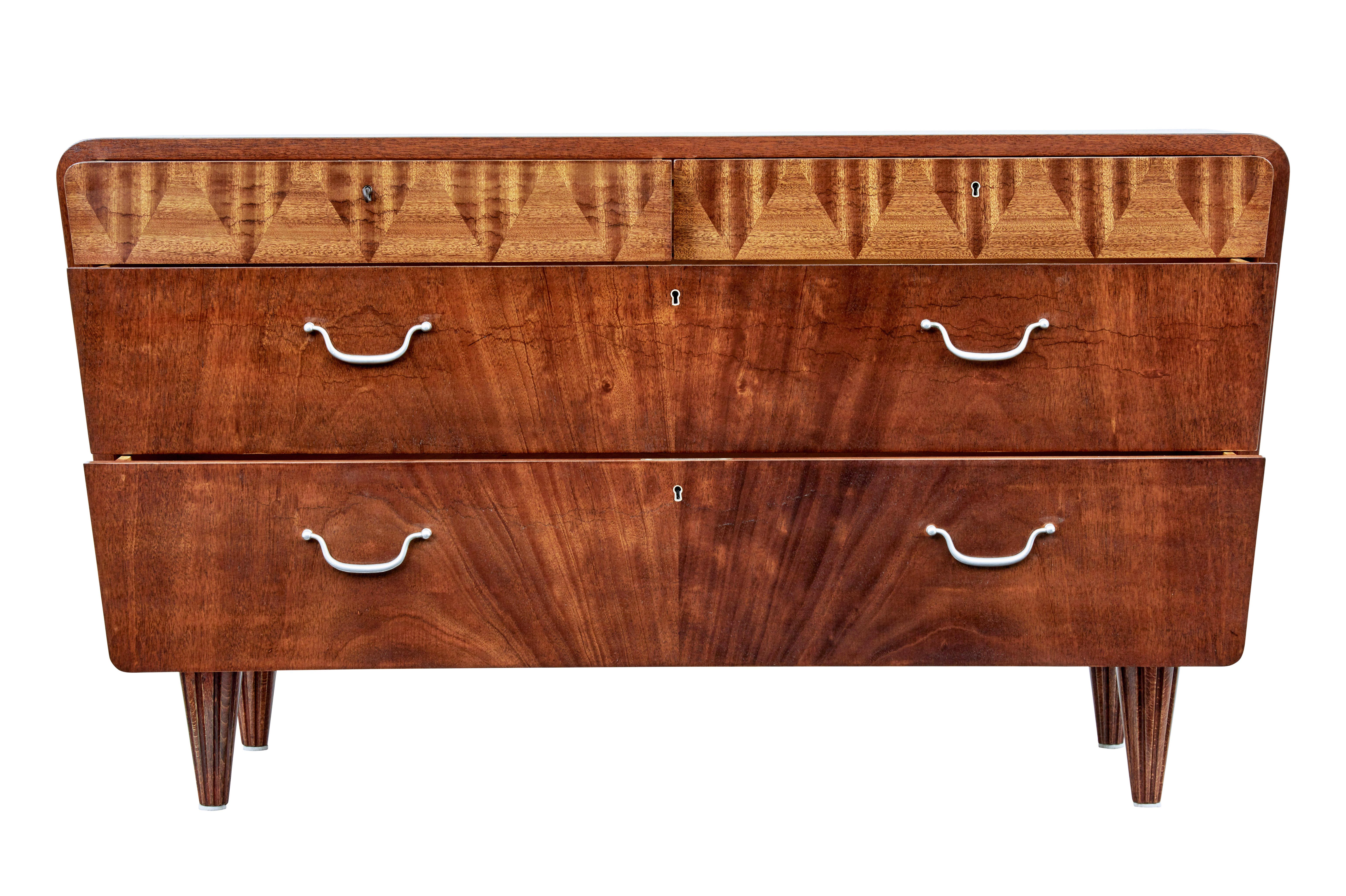 Art Deco Mid 20th century Scandinavian modern mahogany chest of drawers For Sale