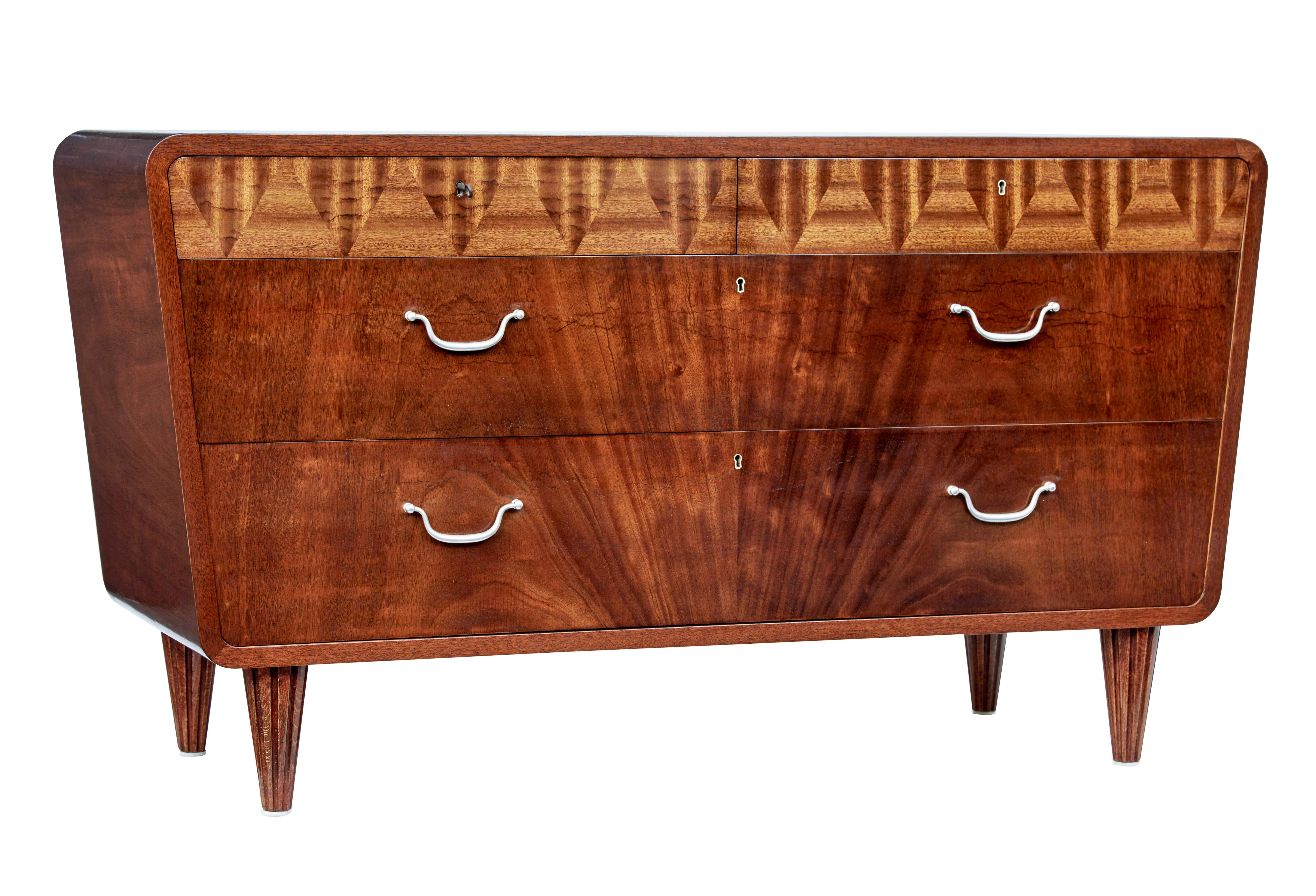 Art Déco Cassettiera in mogano moderna scandinava della metà del XX secolo in vendita