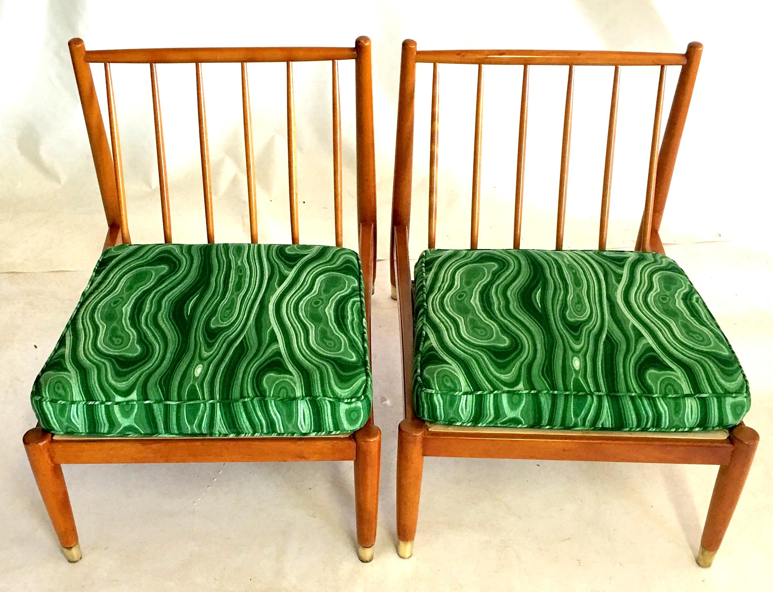 Brass Mid 20th-Century Scandinavian Modern Pair Of Beech Wood Slipper Chairs For Sale