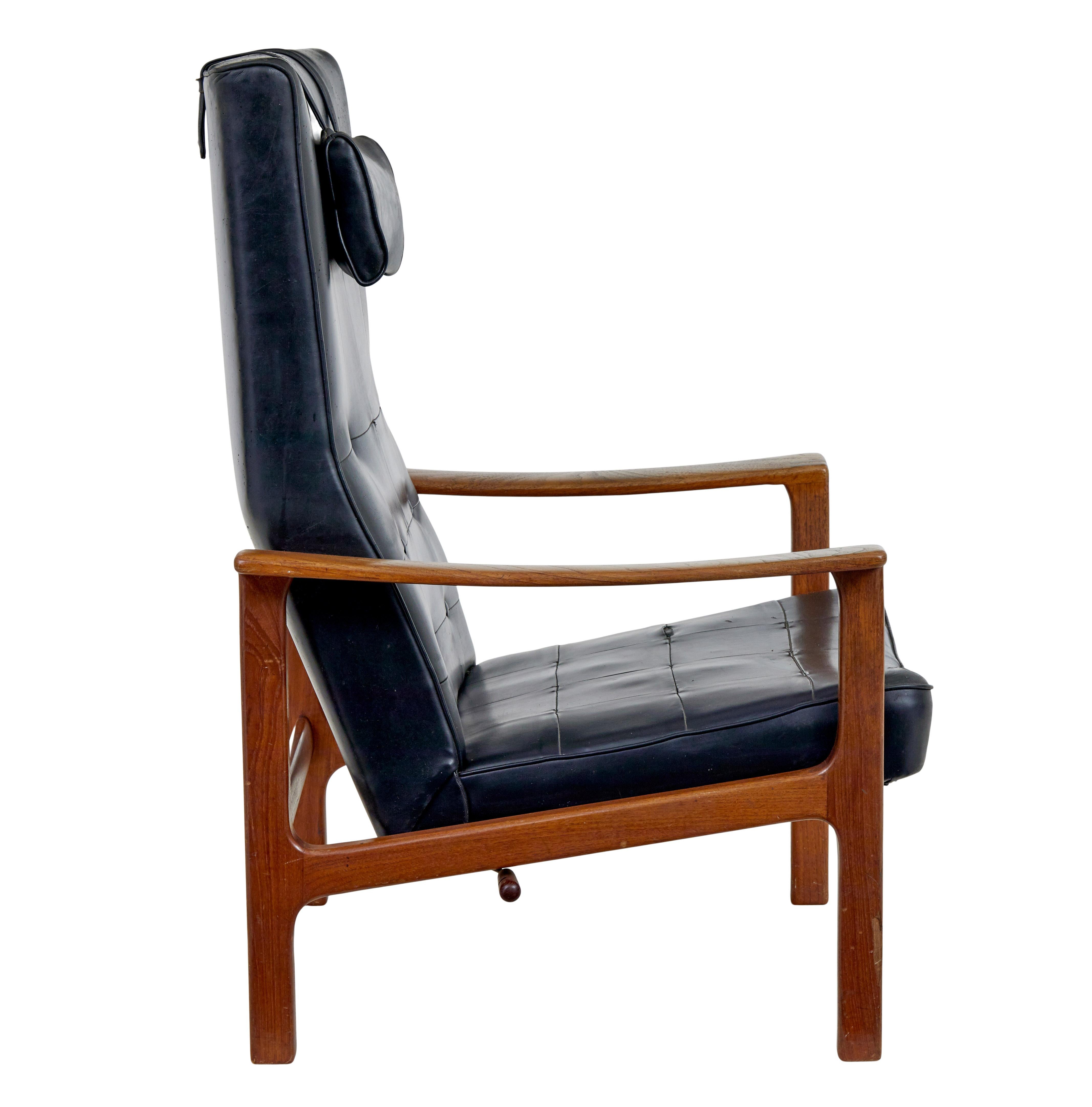 Mid-Century Modern Mid 20th century Scandinavian modern teak reclining leather armchair For Sale