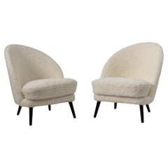 Mid 20th Century Scandinavian Modern White Sheepskin Lounge Chairs