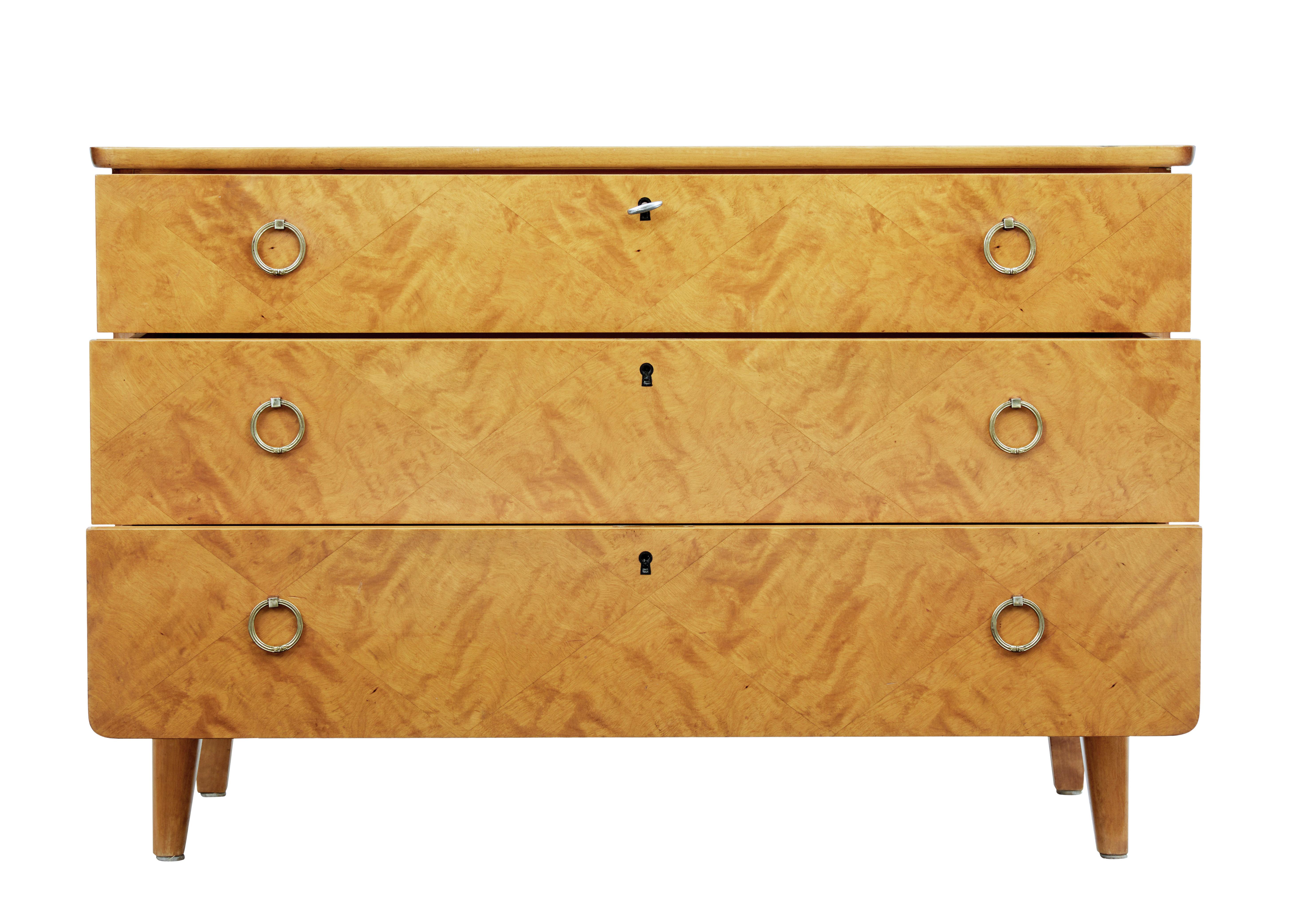 Mid-Century Modern Mid-20th Century Scandinavian Patterned Birch Chest of Drawers