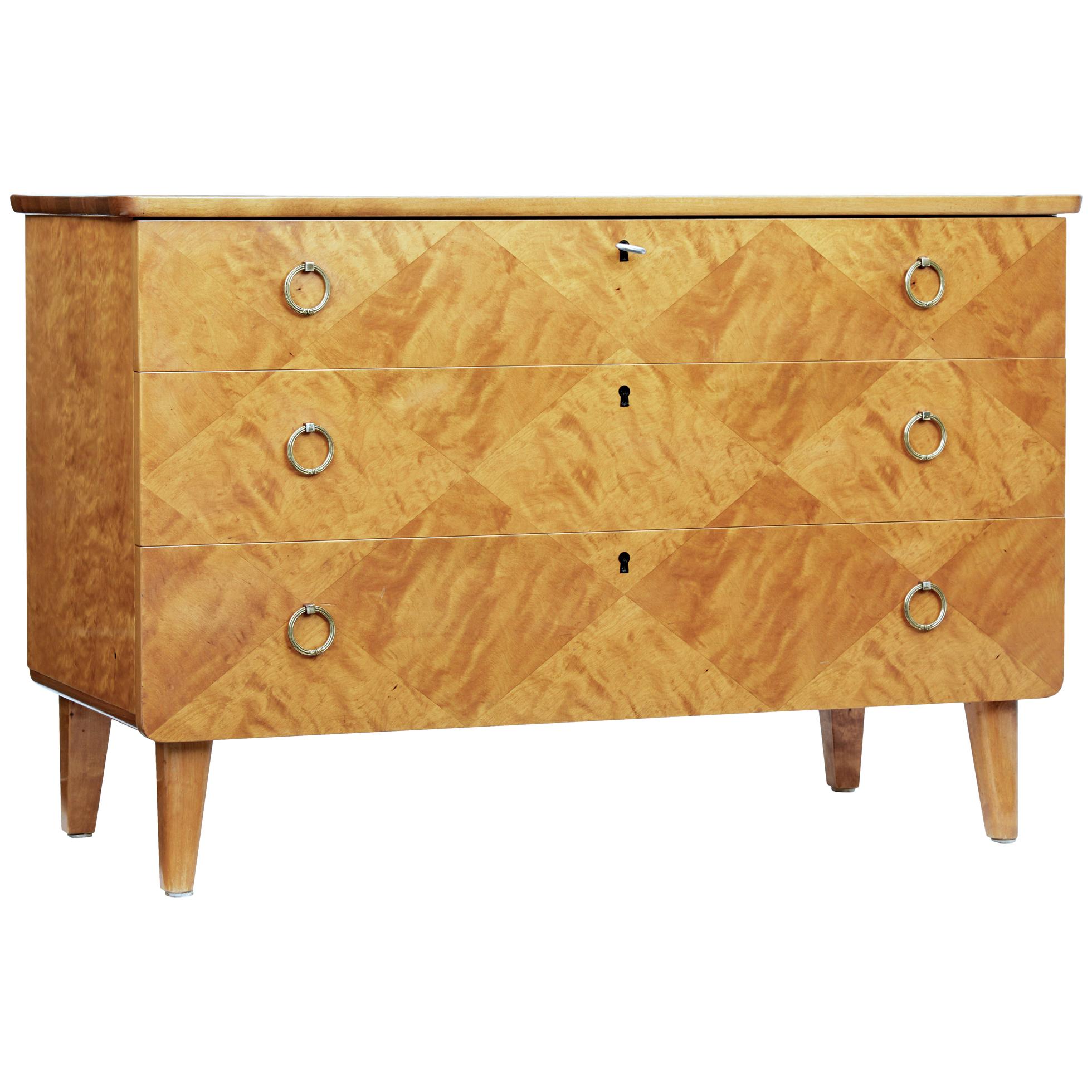 Mid-20th Century Scandinavian Patterned Birch Chest of Drawers