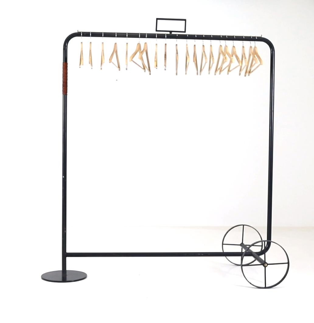 Swedish Mid 20th century Scandinavian steel mobile clothes rail For Sale