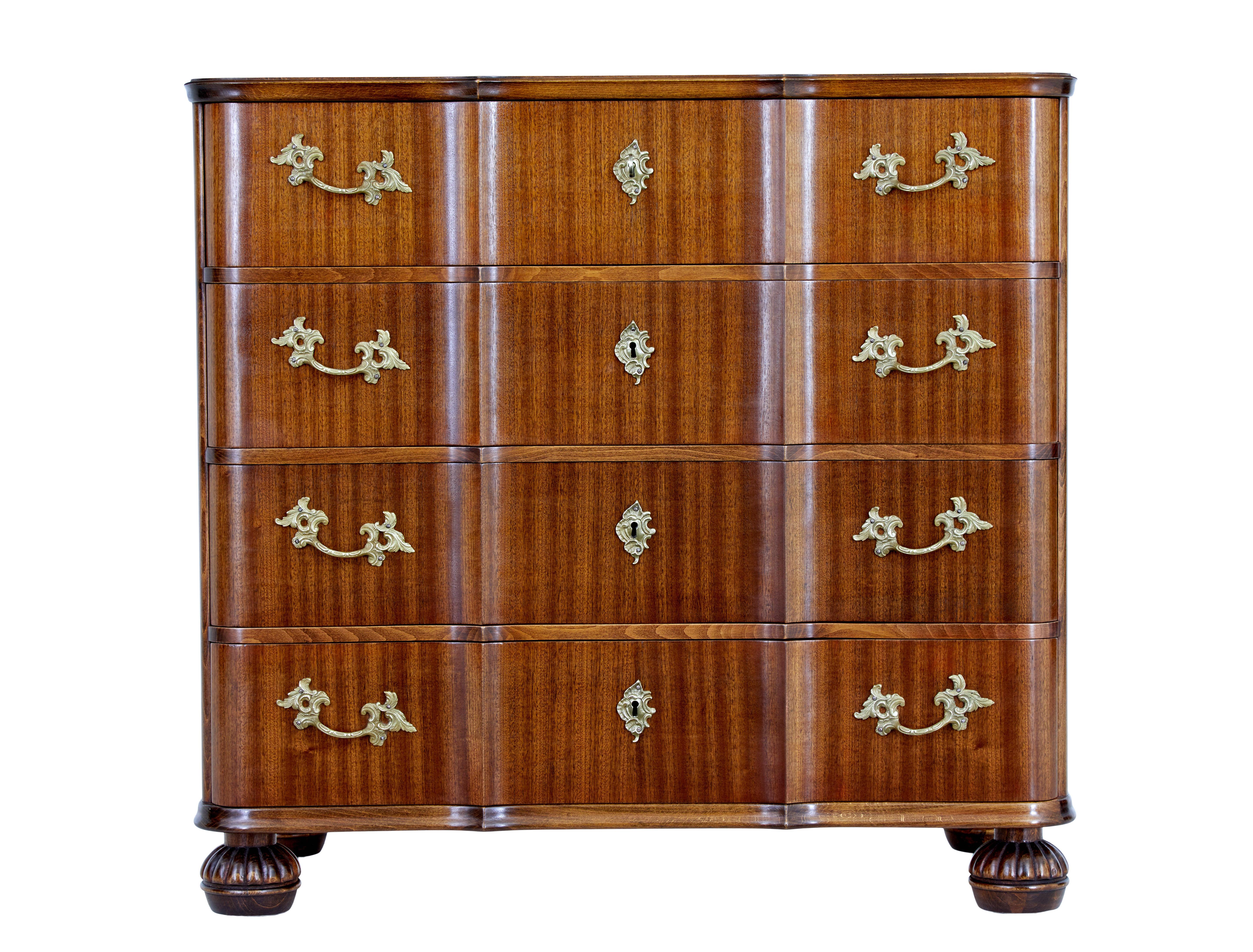 Baroque Mid 20th century Scandinavian teak chest of drawers For Sale