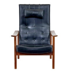Mid 20th century Scandinavian teak reclining leather armchair