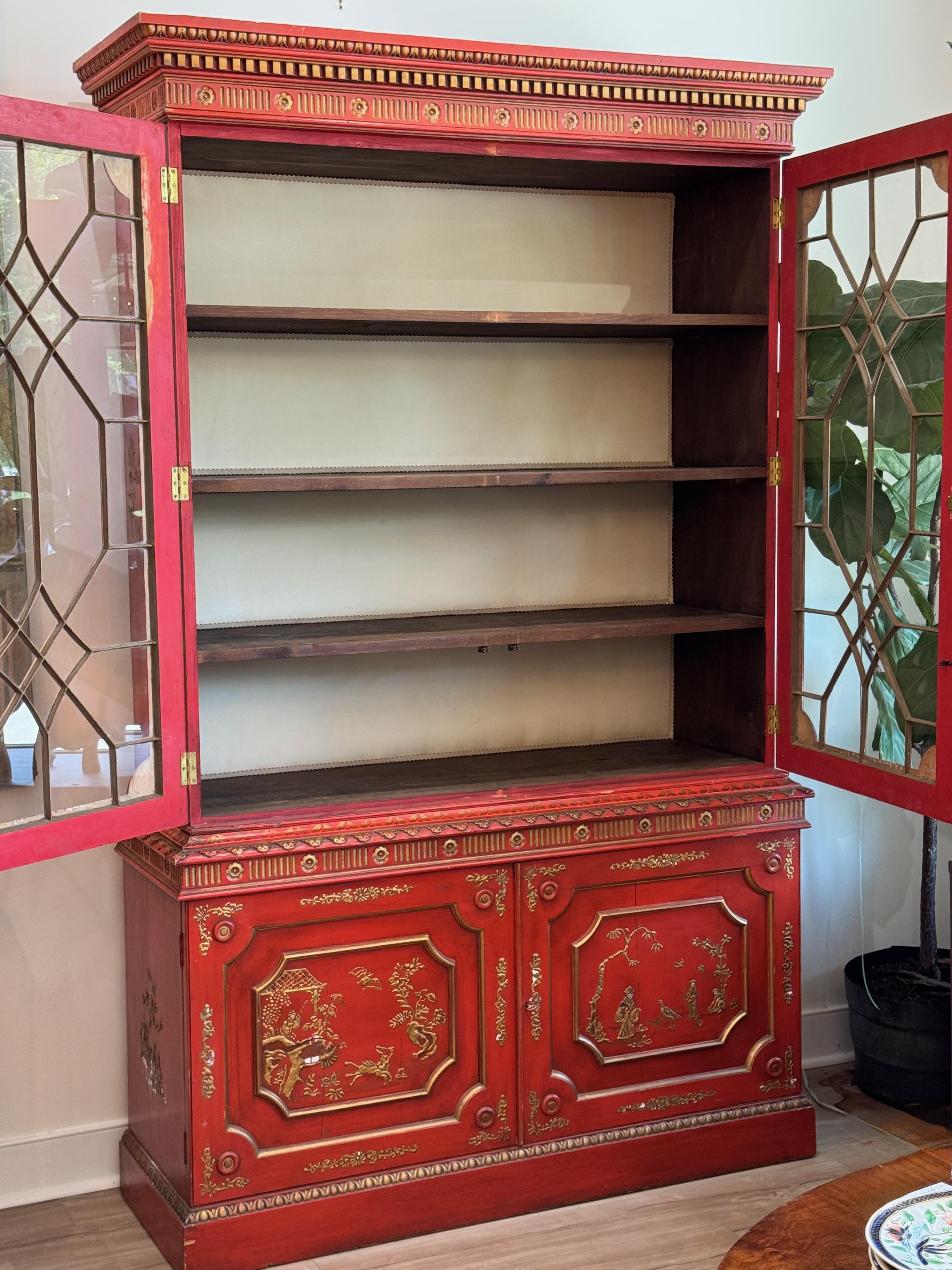 Armoires-bibliothèques Chinoiserie Ecarlate du milieu du 20ème siècle en vente 4