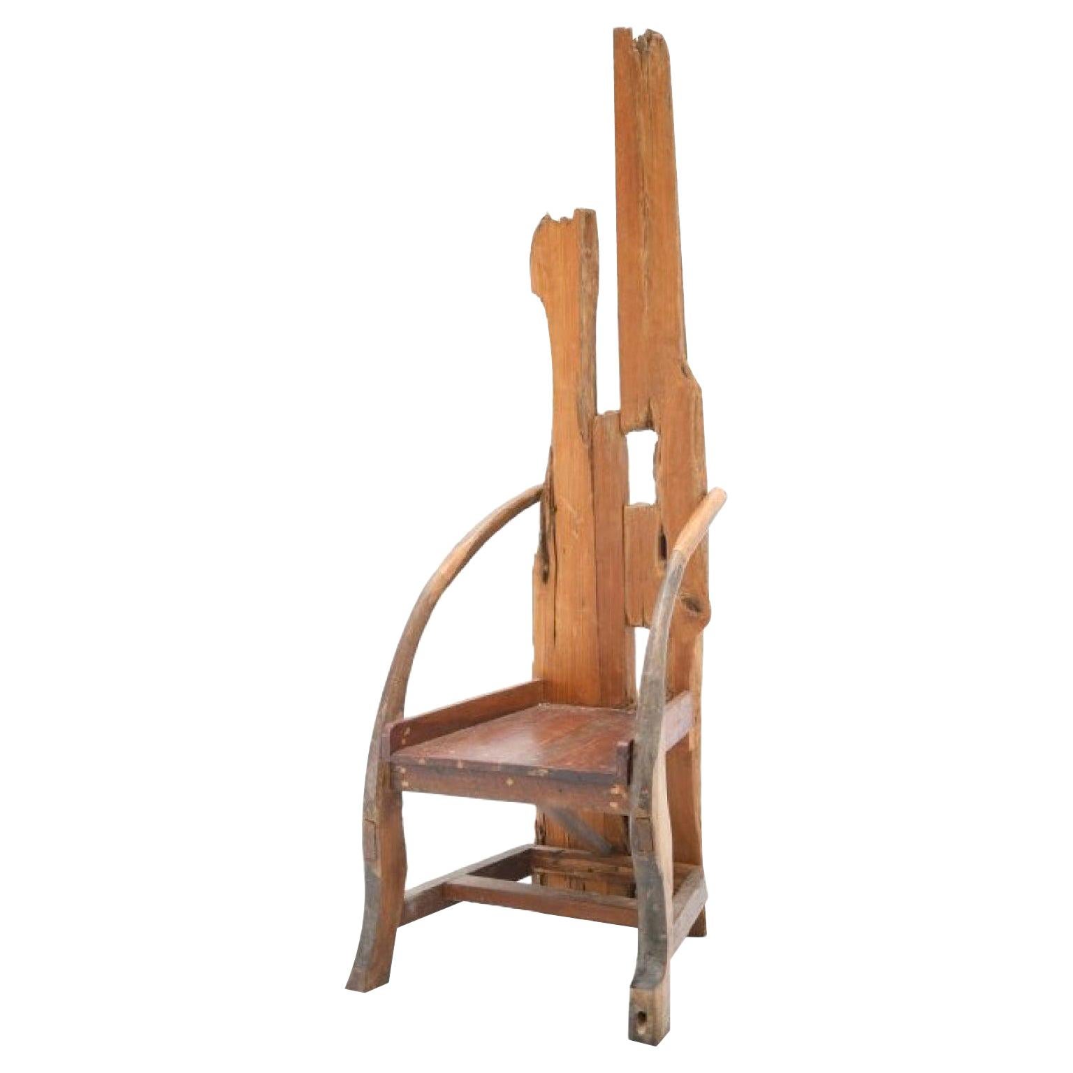 Mid-20th Century Sculptural Olive Wood and Walnut French Chair
