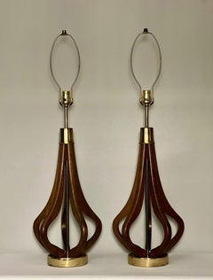 Mid 20th Century Sculptural Walnut Table Lamps, Pair