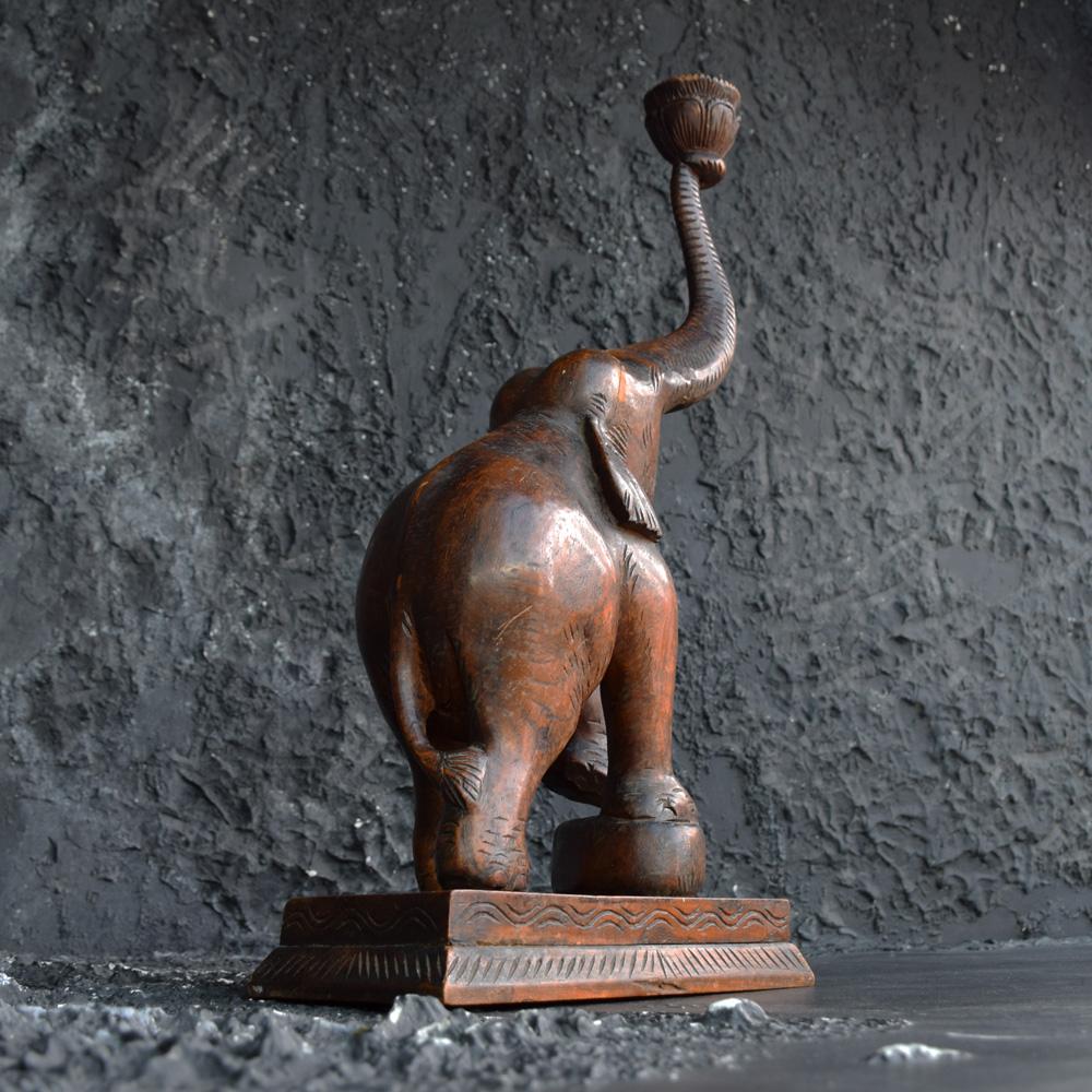 Mid-20th Century Section Carved Elephant Candleholder Statue In Fair Condition In London, GB