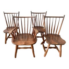 Mid 20th Century Set of 4 Rustic Solid Wood Windsor Style Dining Chairs by Hunt