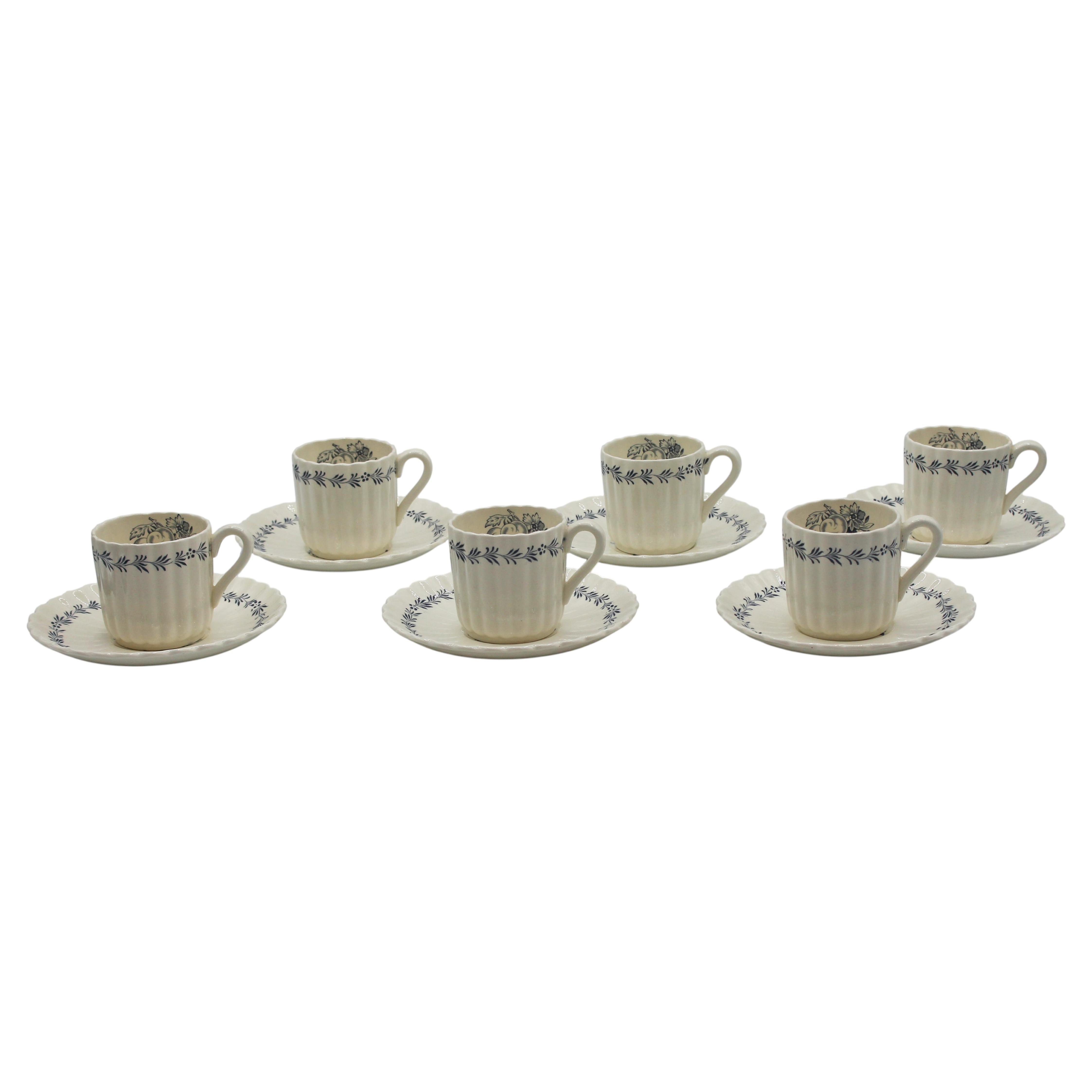 Mid-20th Century Set of 6 Demitasse Cups & Saucers