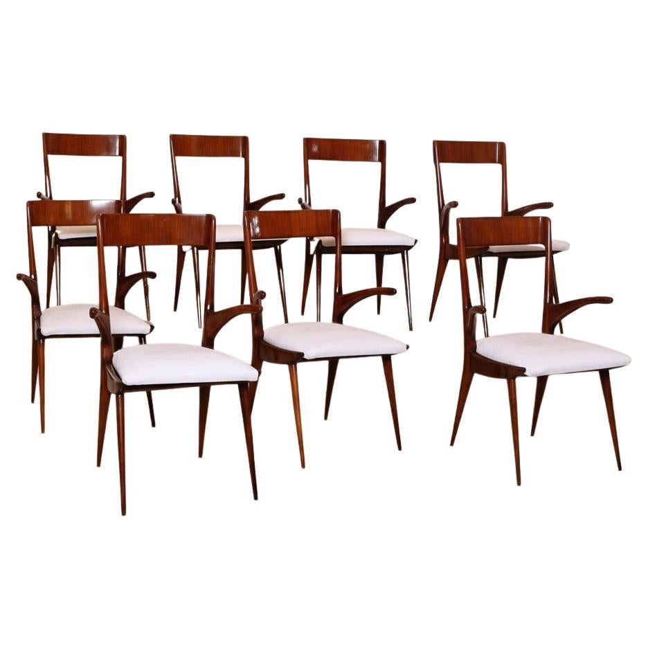 Ensemble de huit fauteuils de salle à manger, Italie, milieu du 20e siècle