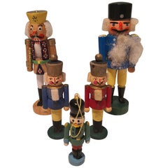 Vintage Mid-20th Century Set of Five Christmas Santa Figures from Erzgebirge Germany