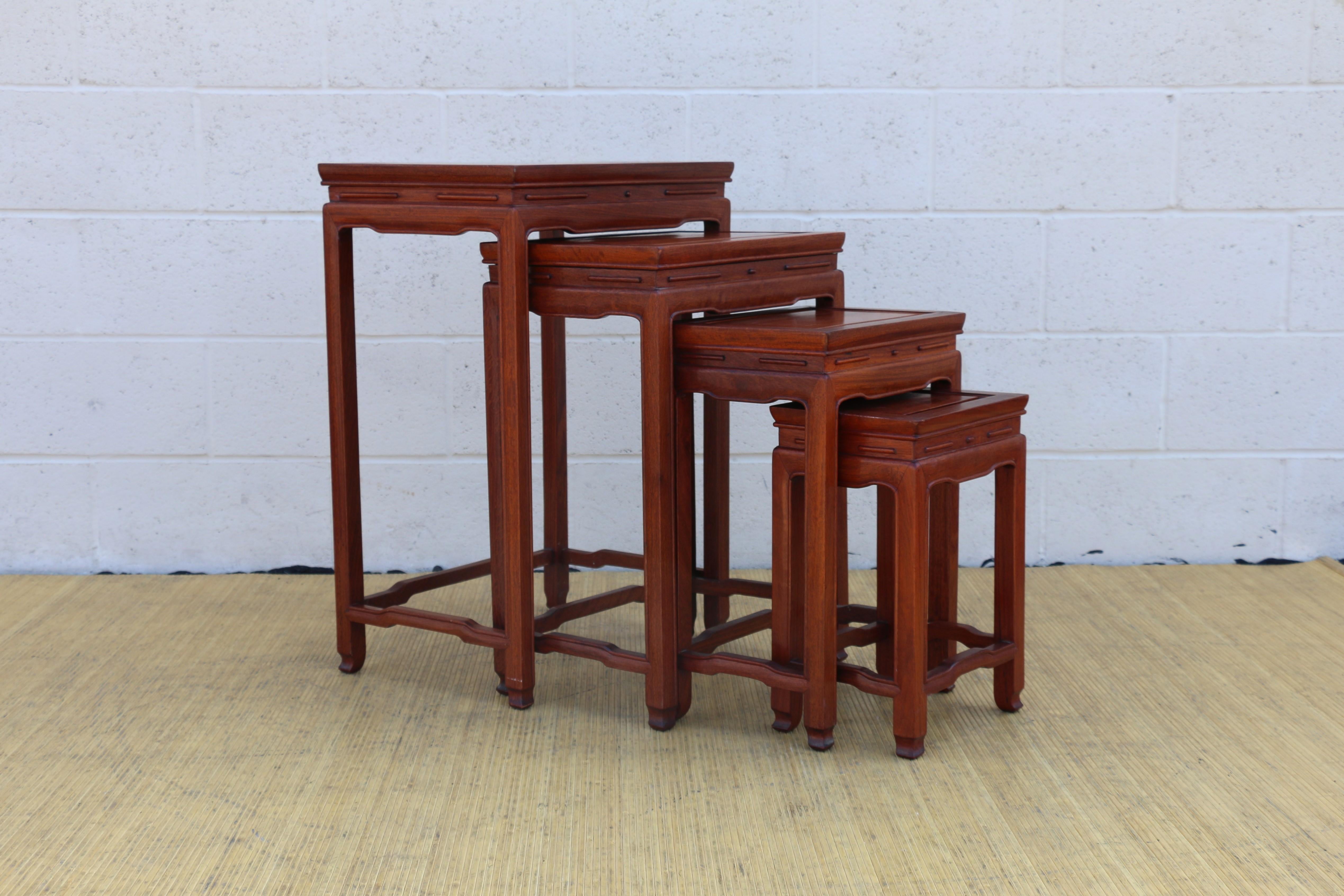 Hong Kong Mid 20th Century Set of Four Chinese Hong-Mu Nest of Tables for George Zee & CO. For Sale