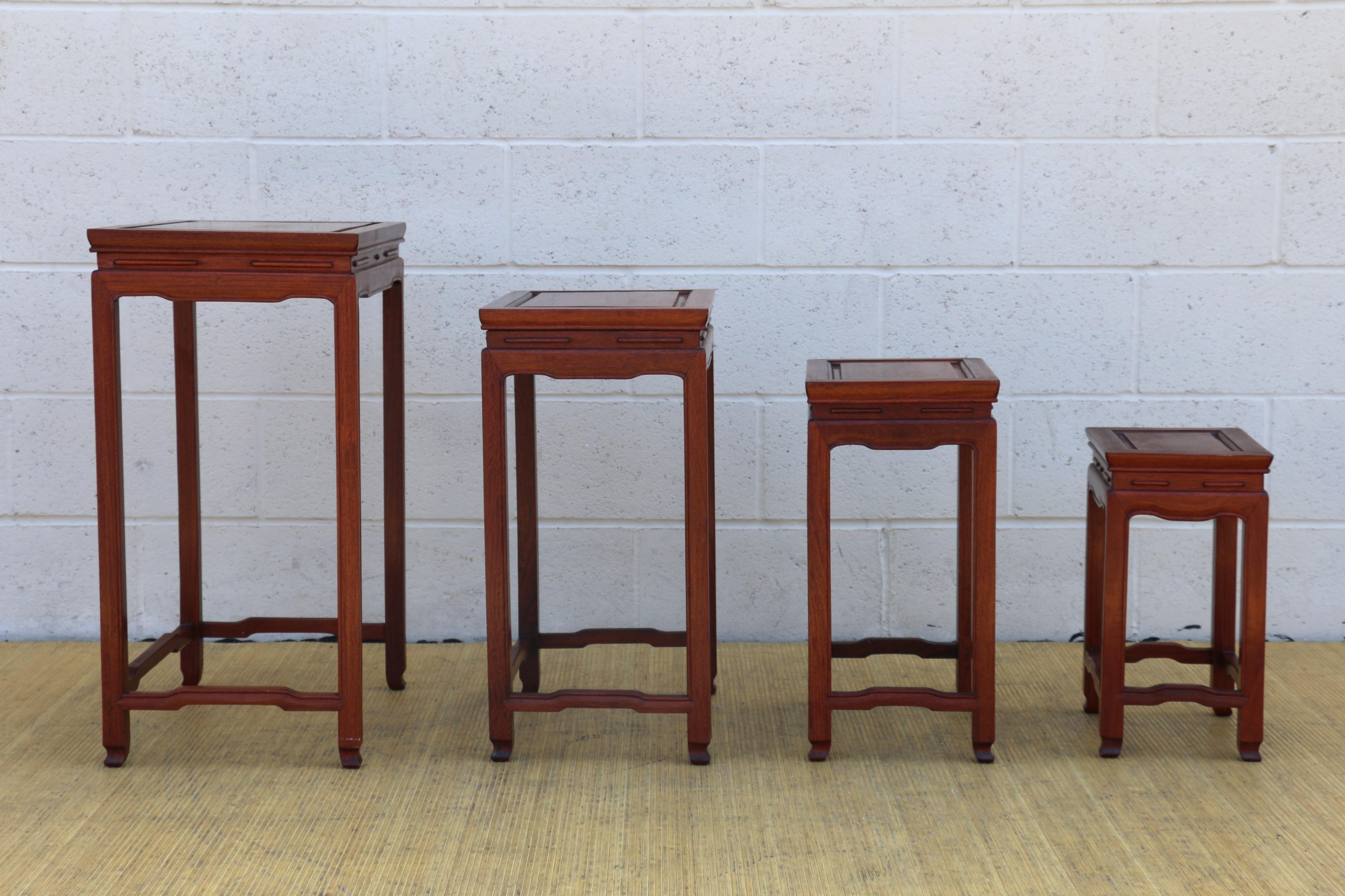 Mid 20th Century Set of Four Chinese Hong-Mu Nest of Tables for George Zee & CO. In Good Condition For Sale In North Hollywood, CA
