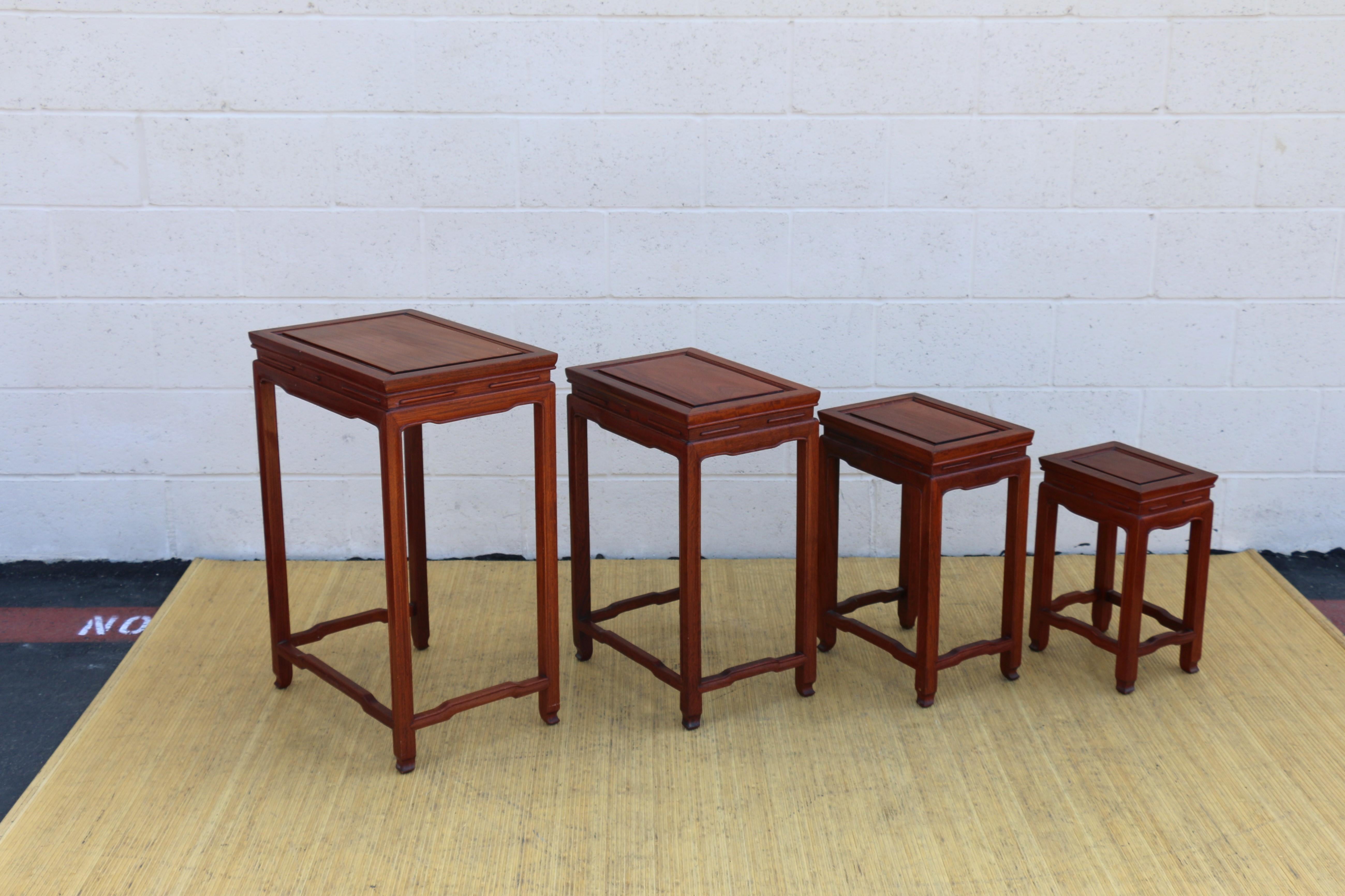 Rosewood Mid 20th Century Set of Four Chinese Hong-Mu Nest of Tables for George Zee & CO. For Sale