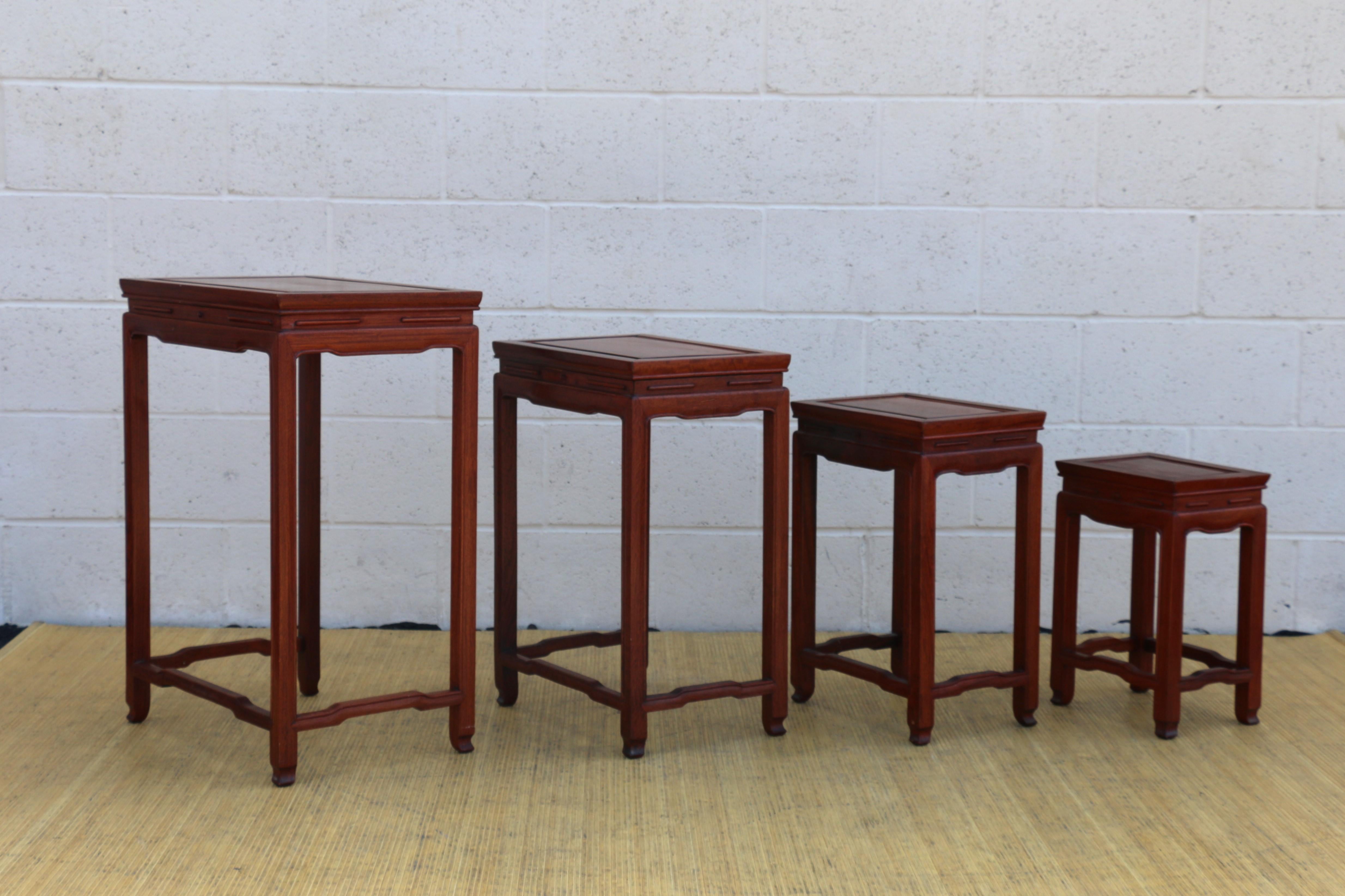Mid 20th Century Set of Four Chinese Hong-Mu Nest of Tables for George Zee & CO. For Sale 1
