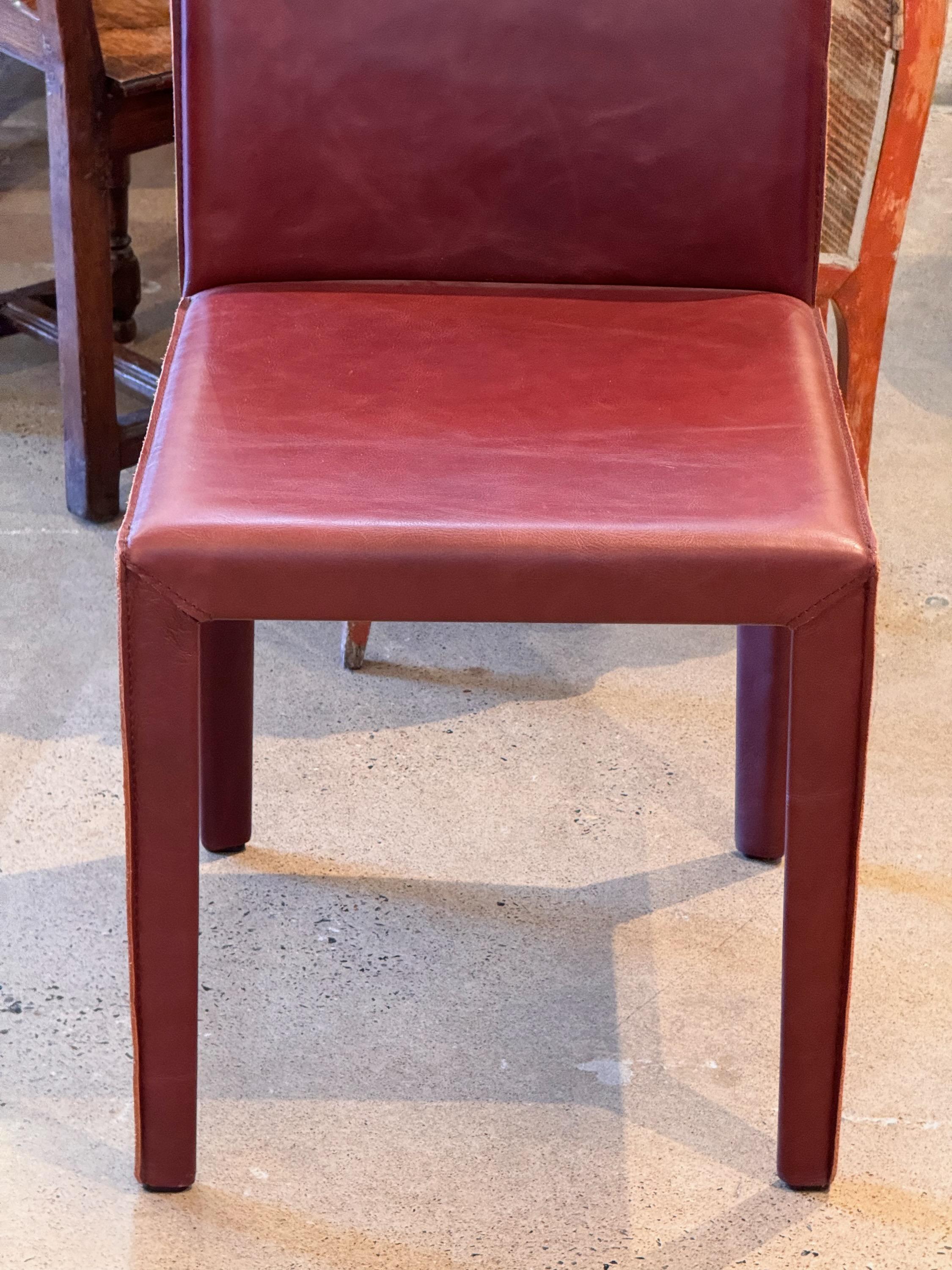 Leather Mid 20th Century Set of Four Mario Bellini Style Chairs For Sale
