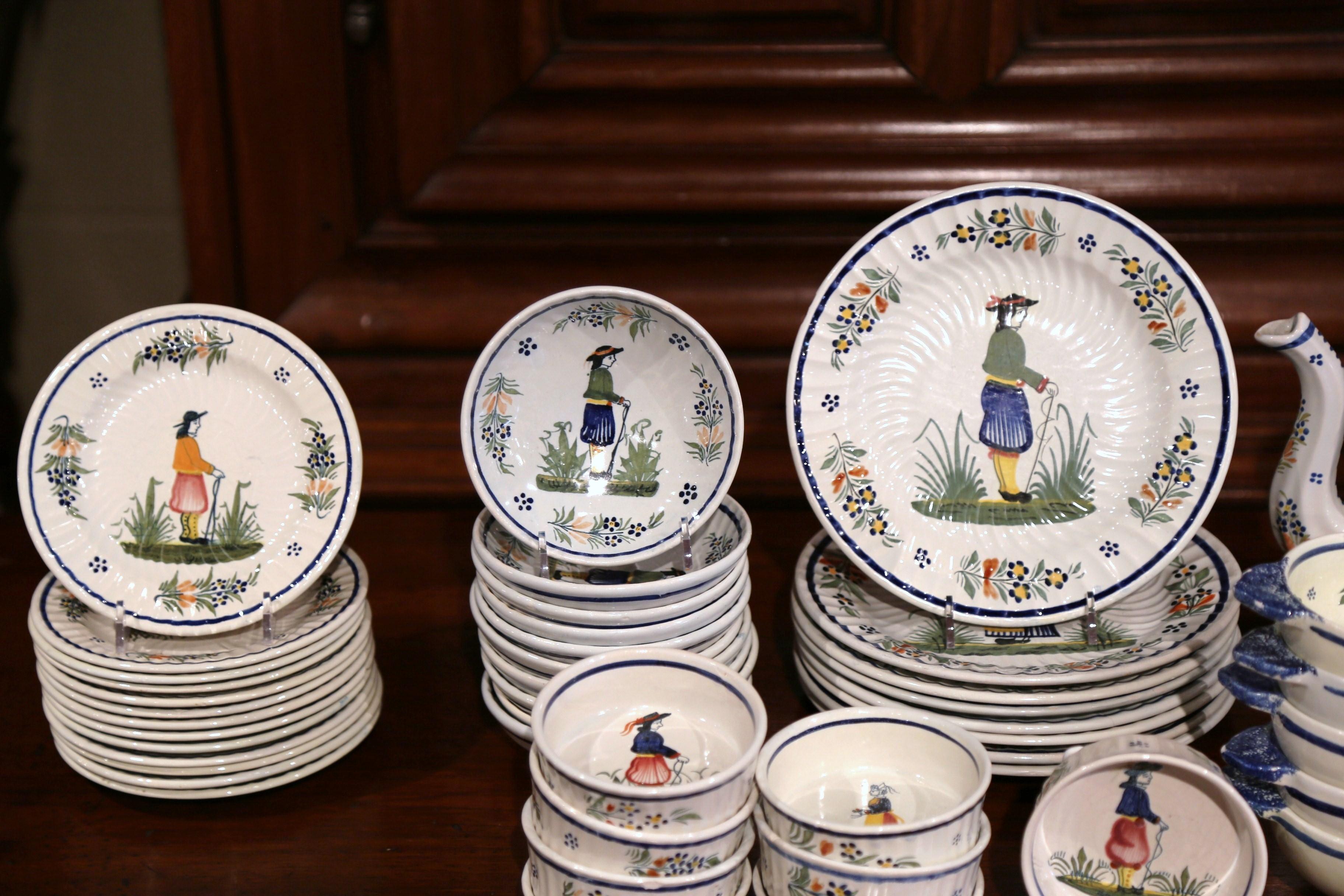 Hand-Crafted Mid-20th Century Set of Hand-Painted Henriot Quimper Dishes