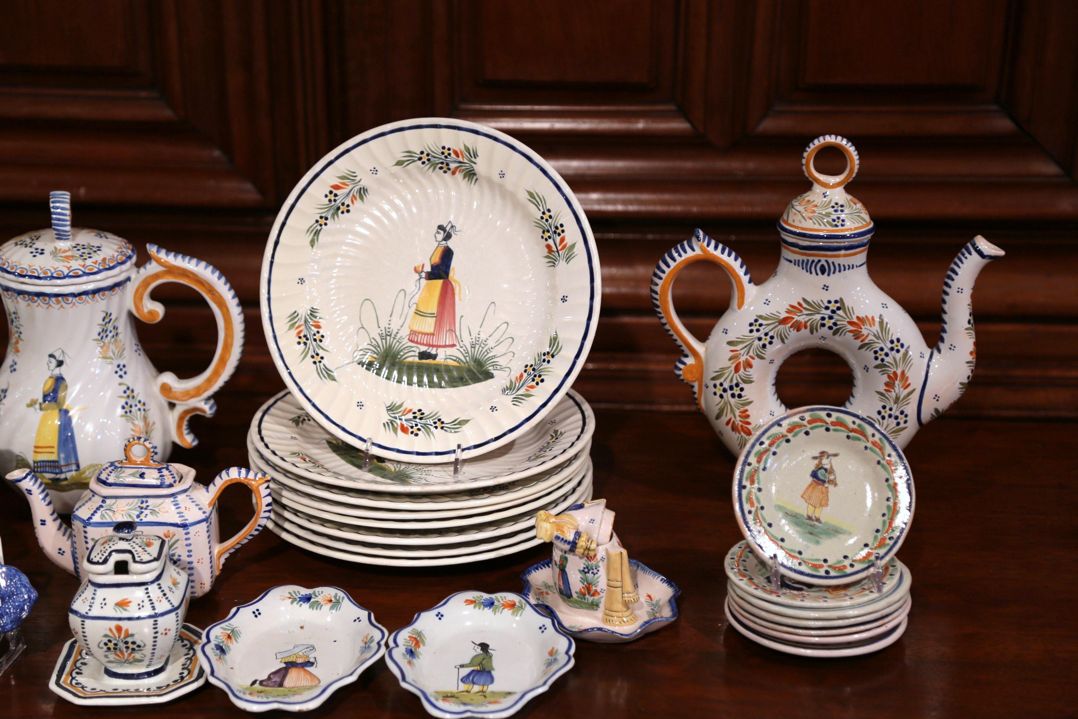 Ceramic Mid-20th Century Set of Hand-Painted Henriot Quimper Dishes