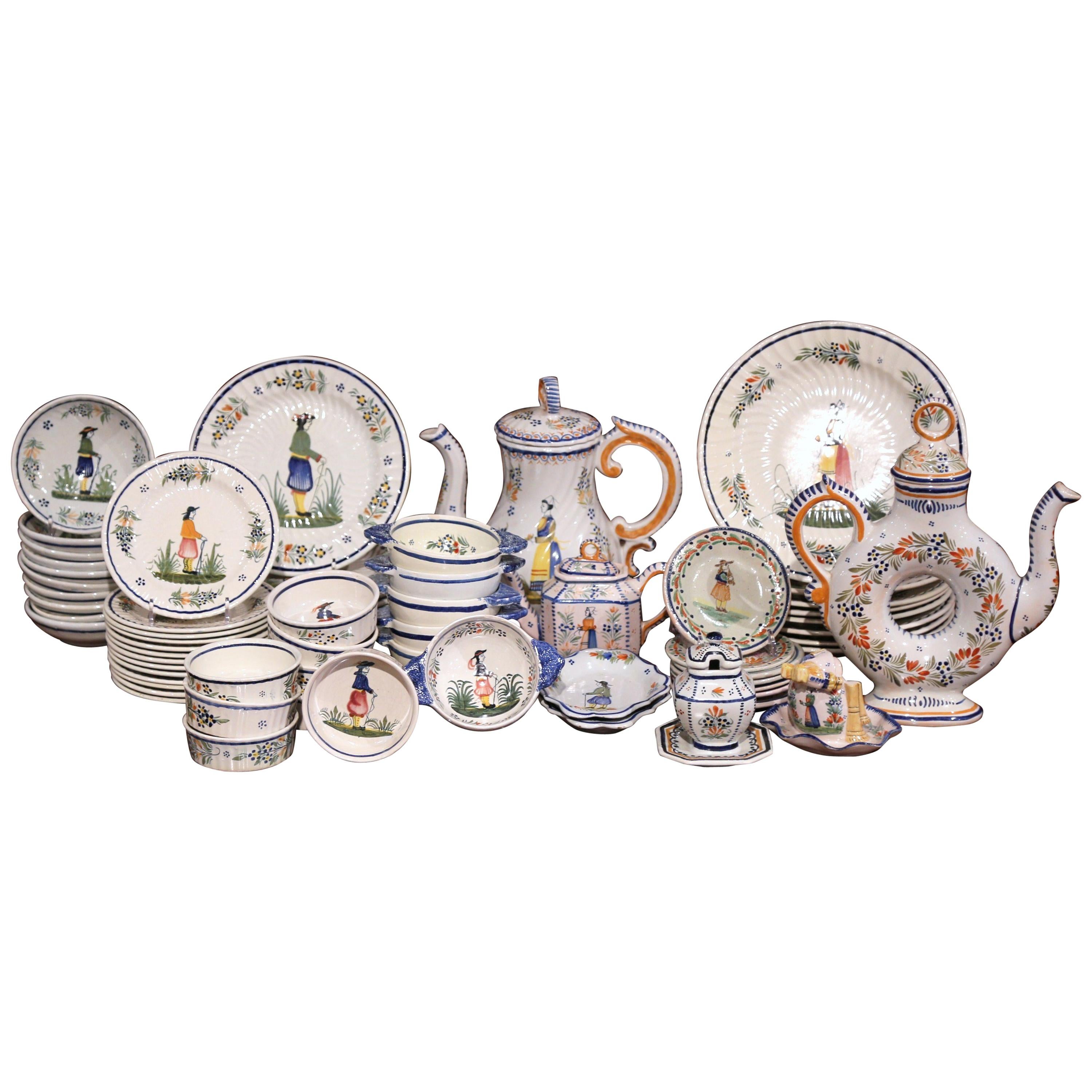 Mid-20th Century Set of Hand-Painted Henriot Quimper Dishes