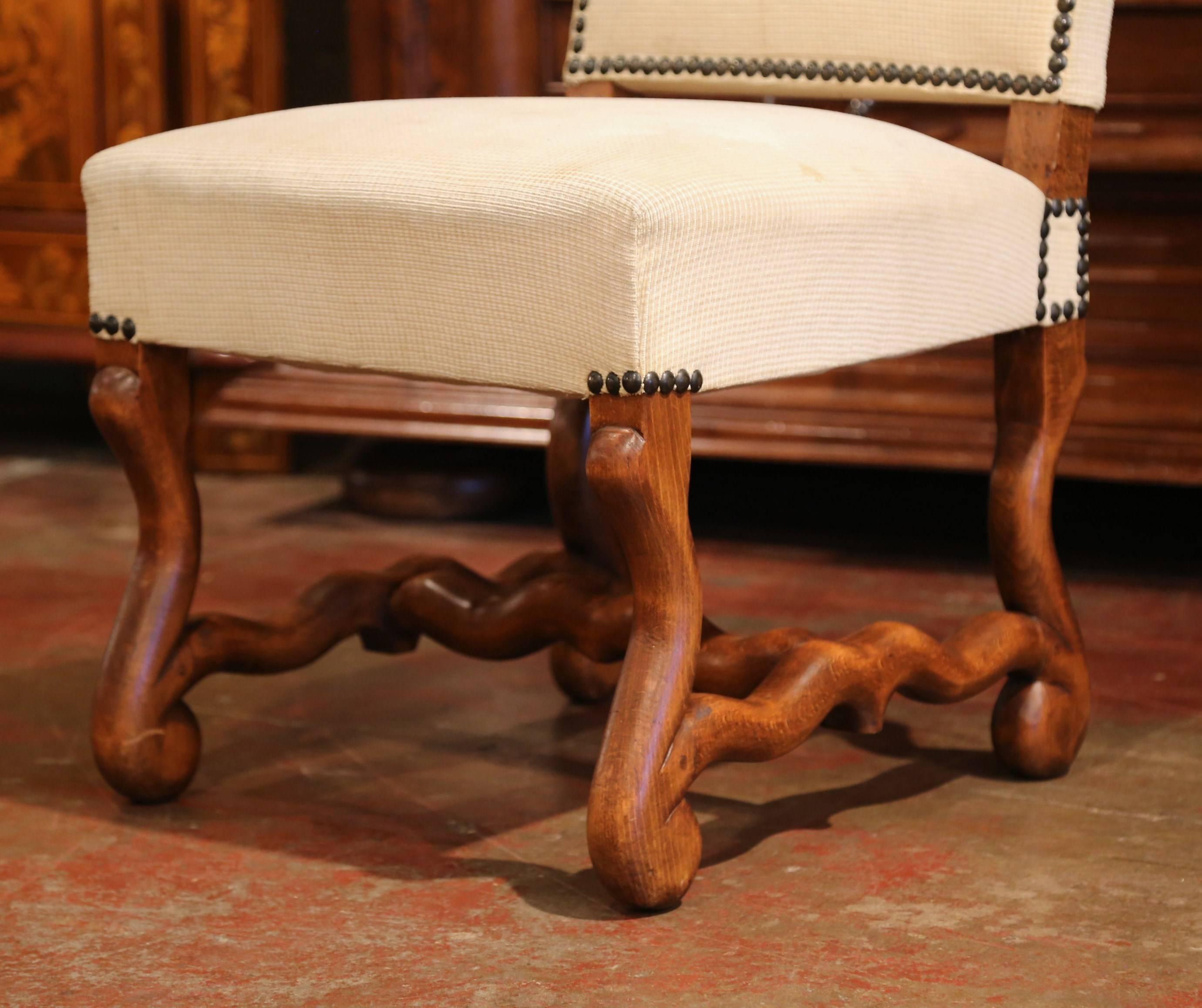 Hand-Carved Mid-20th Century Set of Six French Louis XIII Carved Os de Mouton Side Chairs