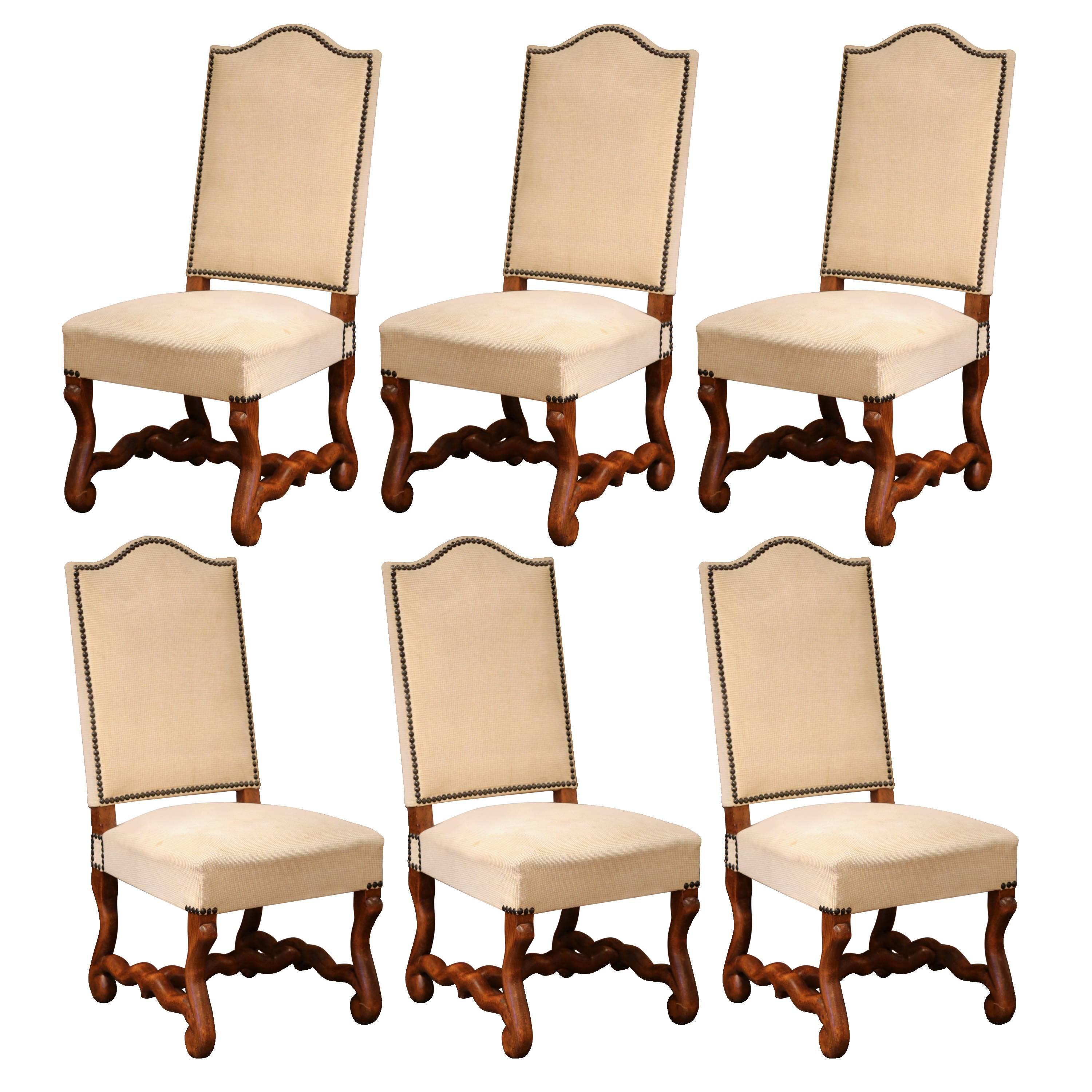 Mid-20th Century Set of Six French Louis XIII Carved Os de Mouton Side Chairs