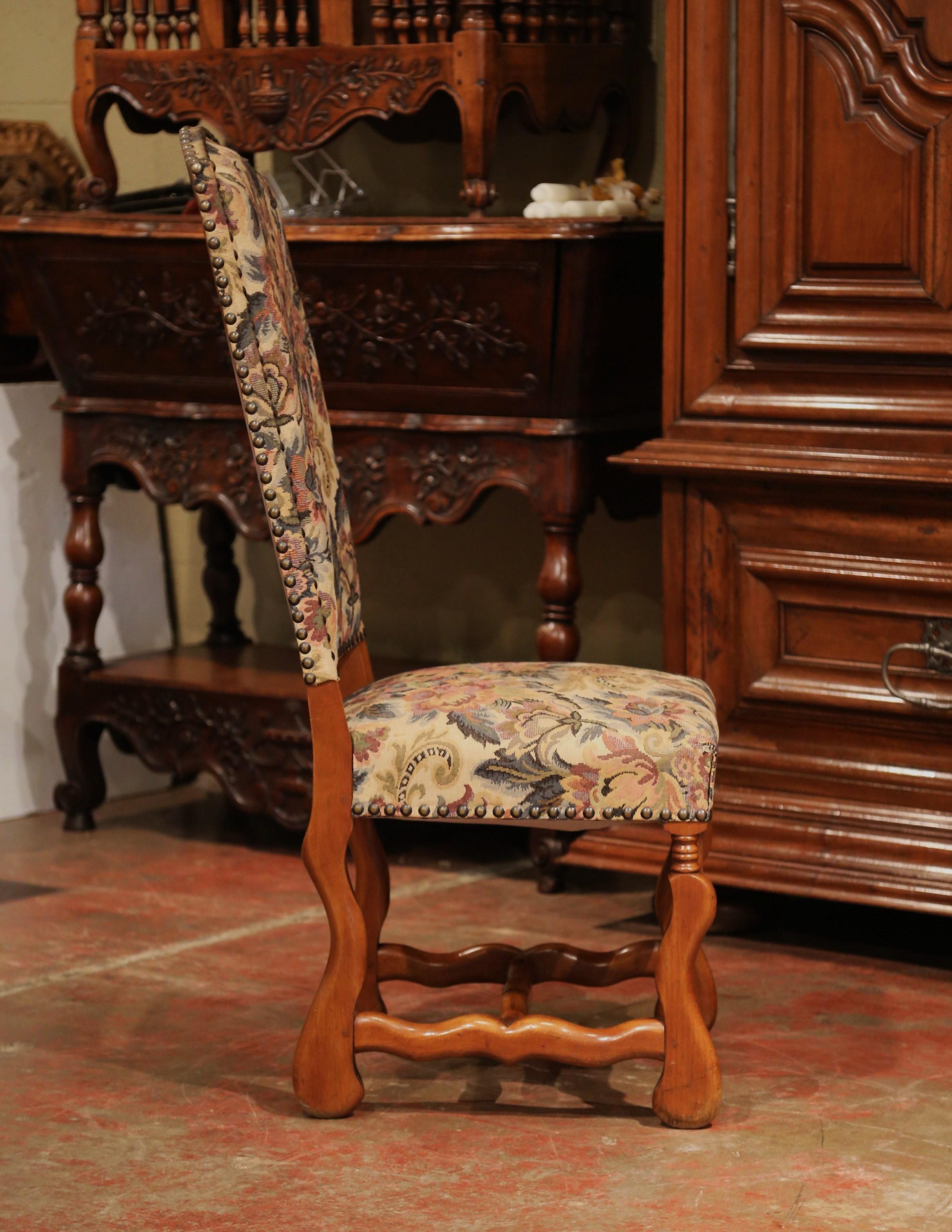 Tapestry Mid-20th Century Set of Six French Louis XIII Carved Sheep Bone Dining Chairs