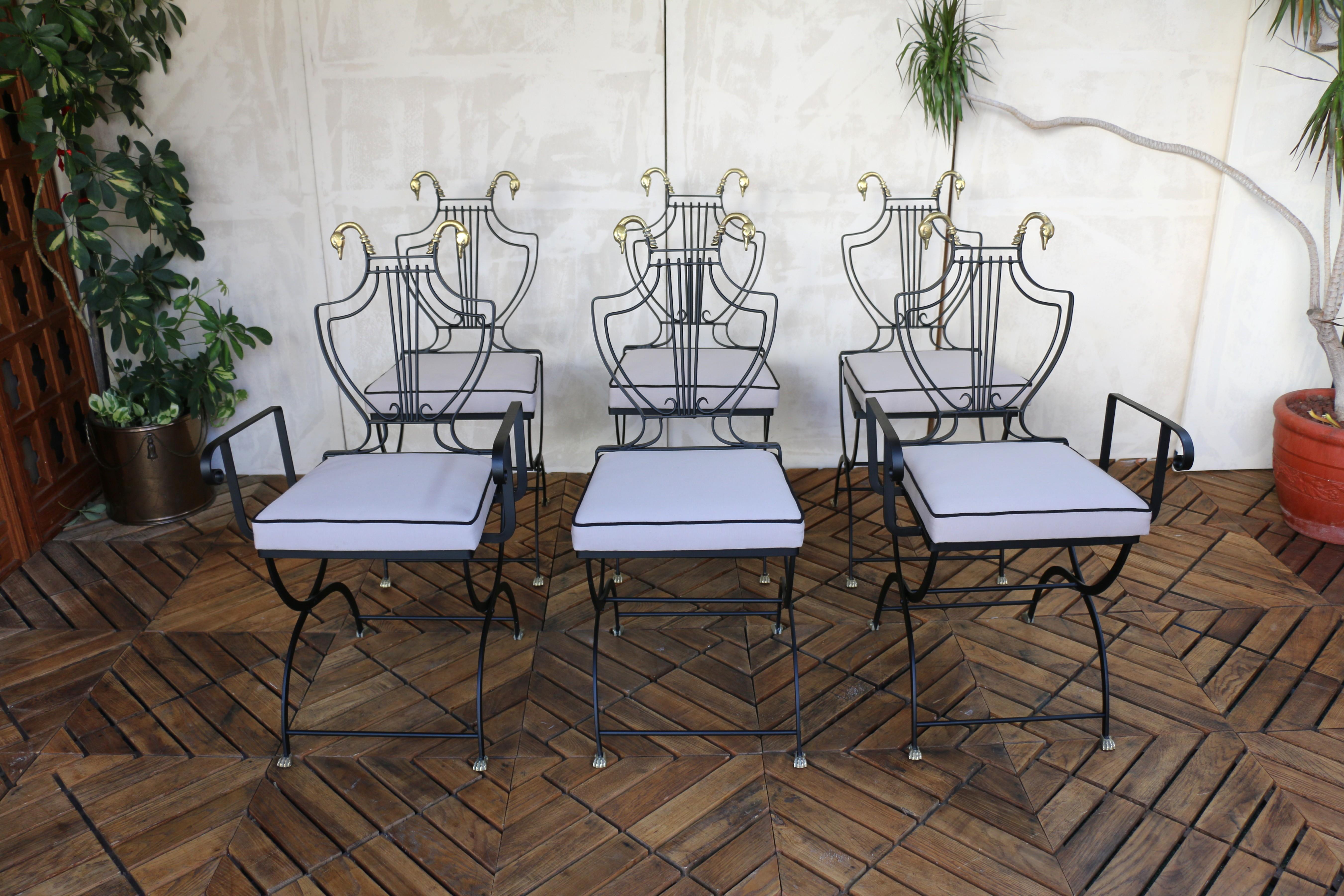 Juego de seis sillas de comedor para patio de mediados del siglo XX, de Maison Jansen Italiano en venta