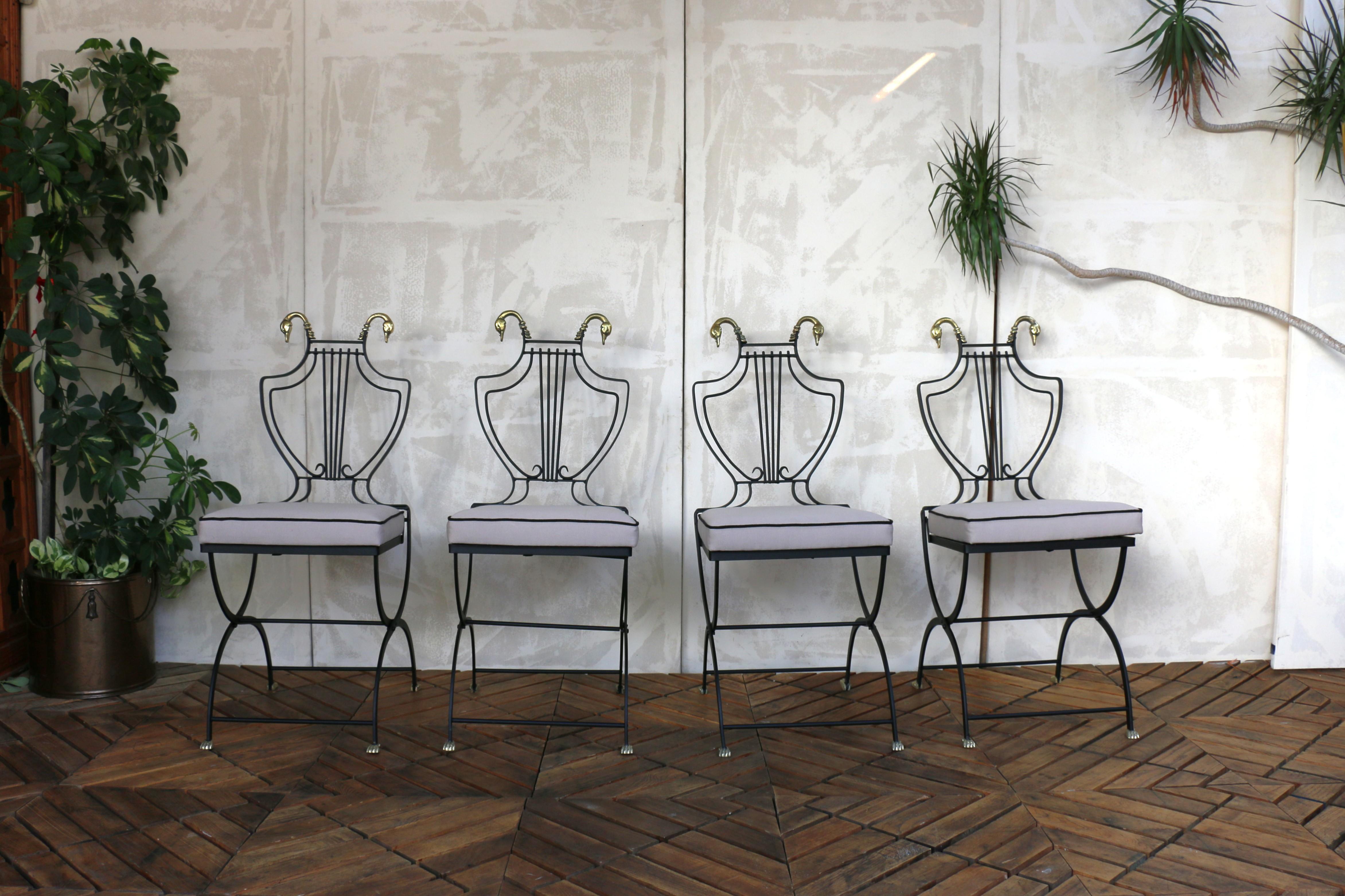 Juego de seis sillas de comedor para patio de mediados del siglo XX, de Maison Jansen en Bueno estado para la venta en North Hollywood, CA