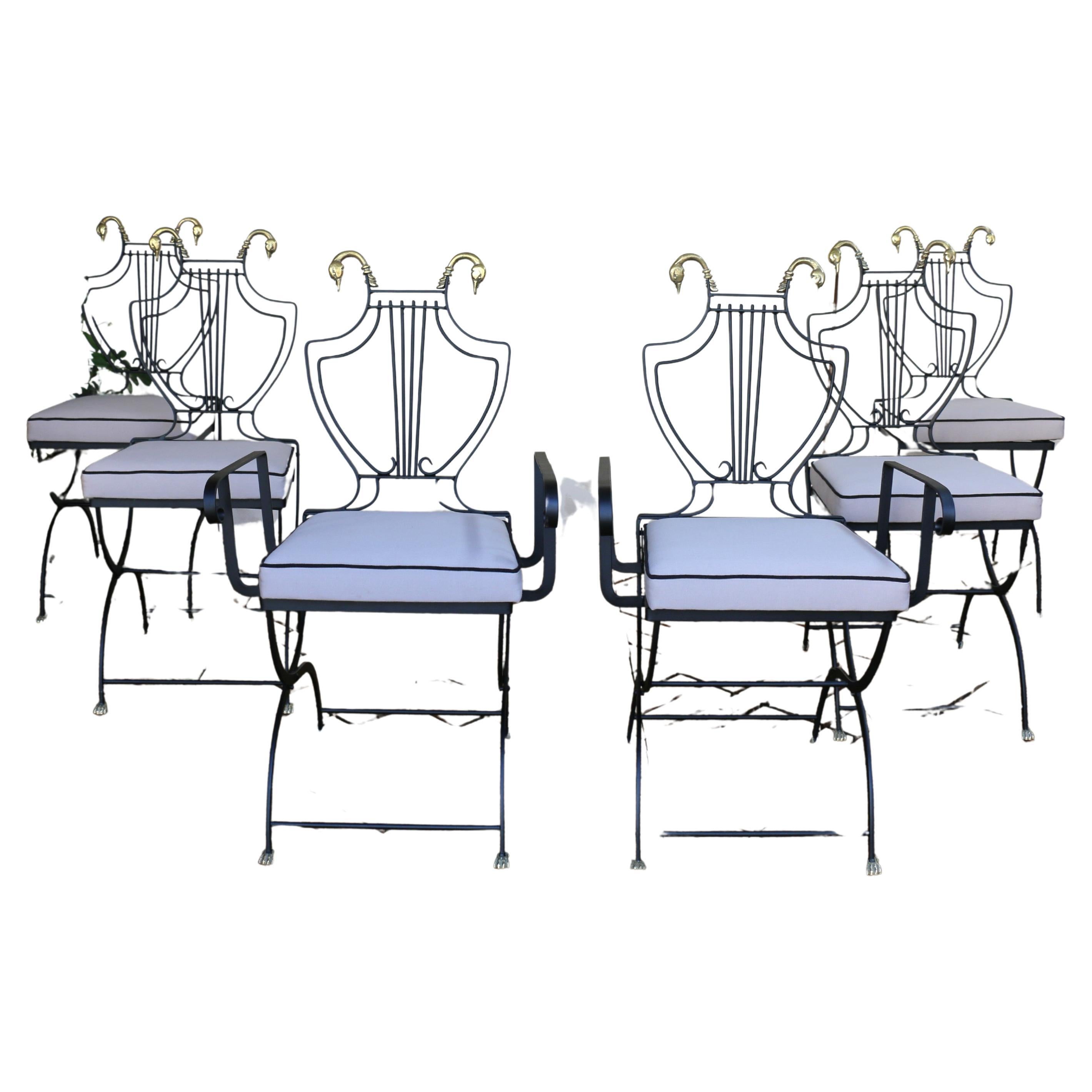 Set di sei sedie da pranzo da patio della Maison Jansen della metà del XX secolo